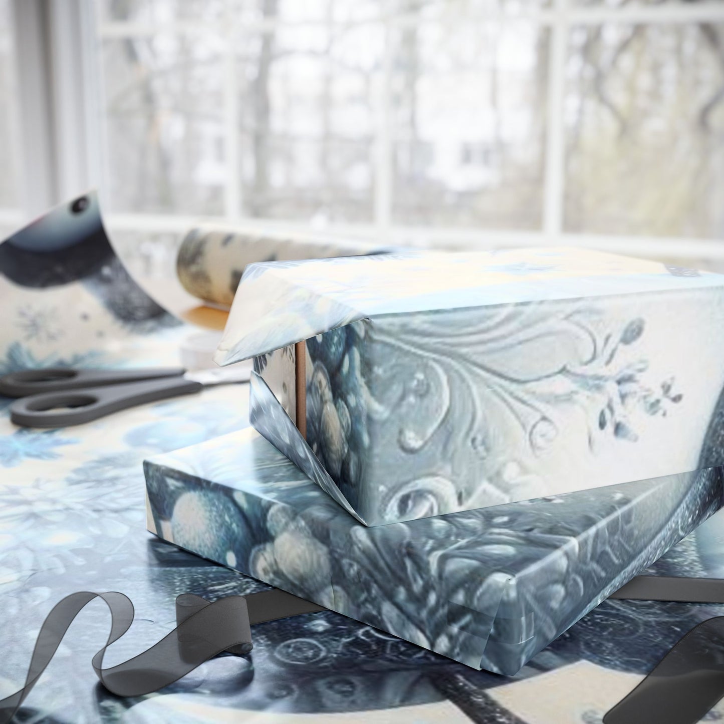 B.M.D Snowman Wrapping Paper Roll — Blue Winter Holiday Gift Wrap
