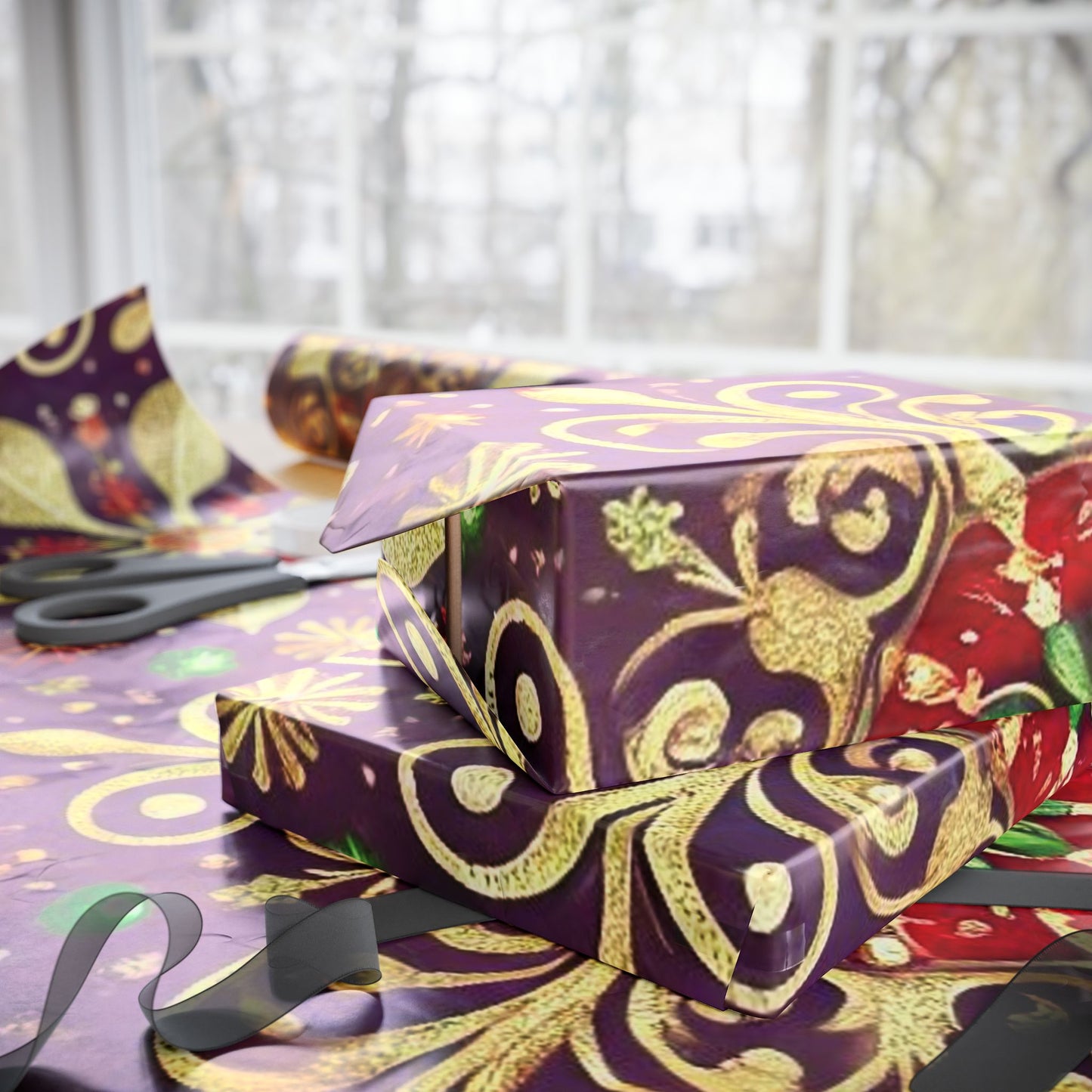 B.M.D Holiday Snowflake Wrapping Paper — Festive Gold & Jewel-Tone Gift Wrap