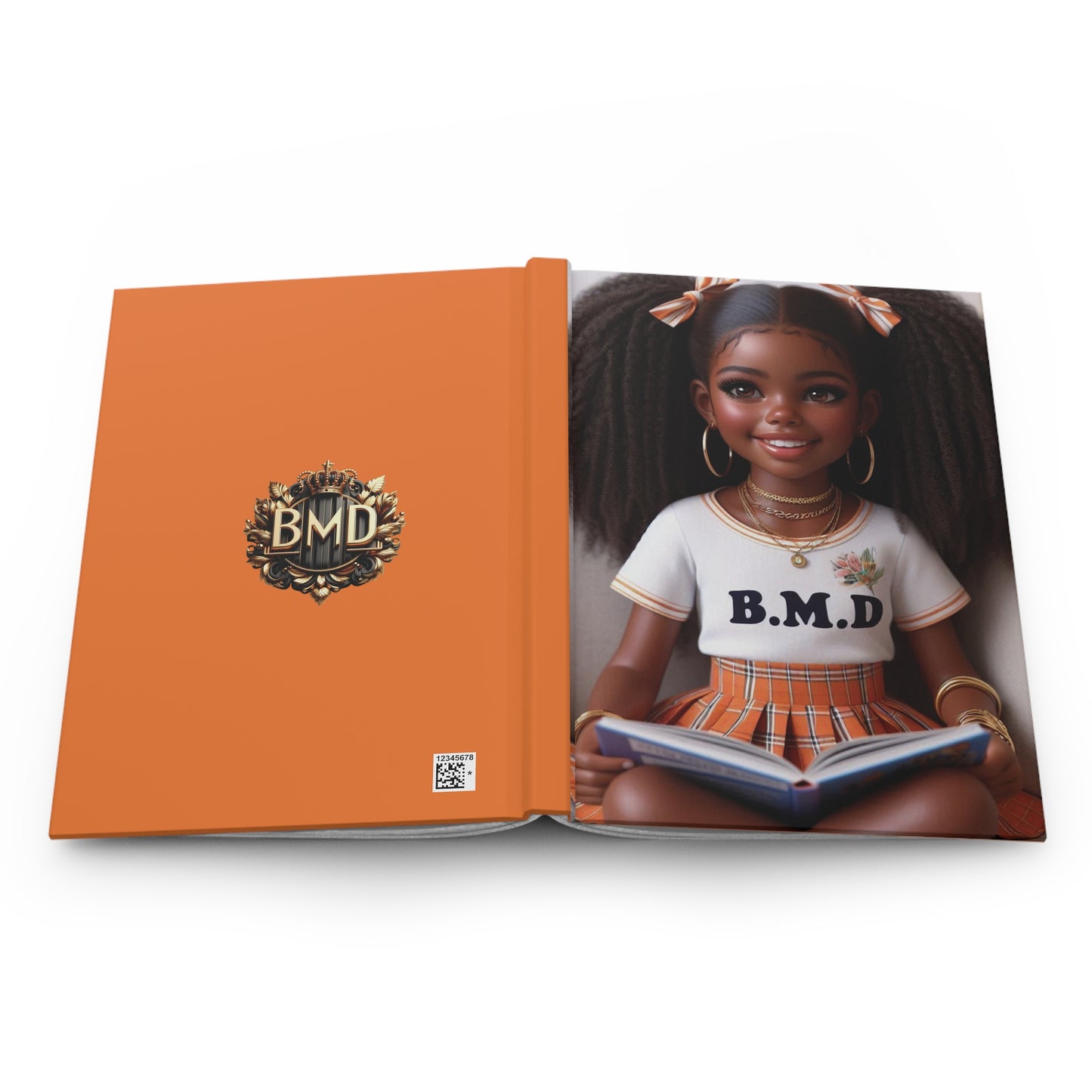 B.M.D Reading Girl Hardcover Journal Matte, Book Lover Notebook, Writer's Diary, Literary Gift, Stationery Set (pic 1 orange)
