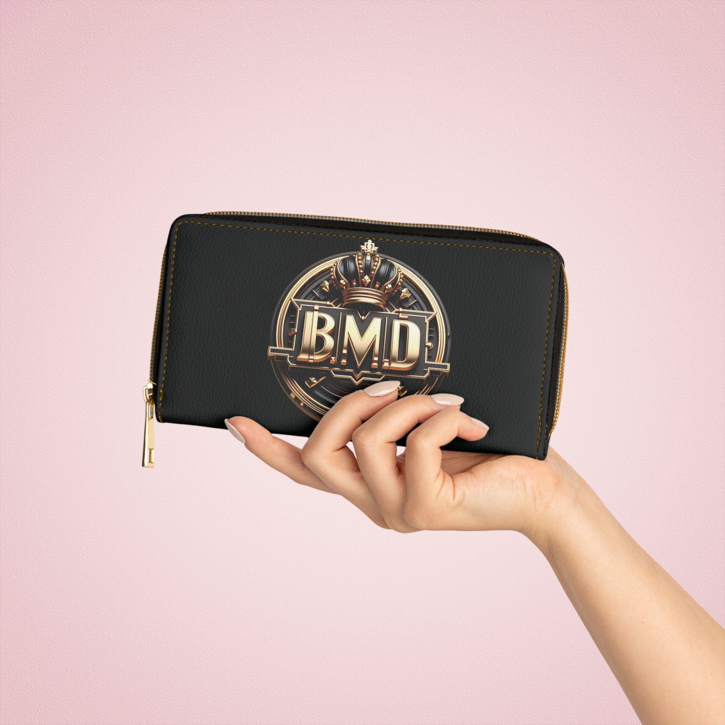 B.M.D Black and Gold Zipper Wallet