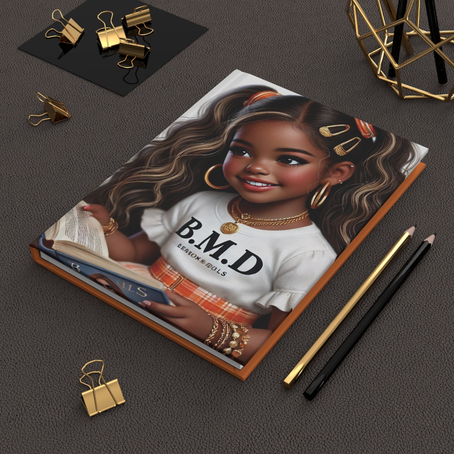 B.M.D Reading Girl Hardcover Journal Matte, Book Lover Notebook, Writer's Diary, Literary Gift, Stationery Set (pic 4 orange)