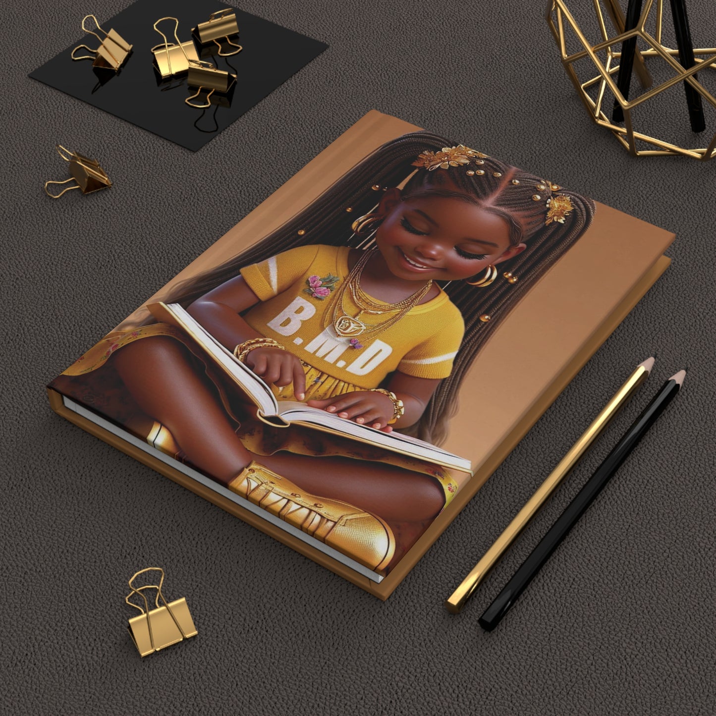 B.M.D Reading Girl Hardcover Journal Matte, Book Lover Notebook, Writer's Diary, Literary Gift, Stationery Set (pic 3 yellow)