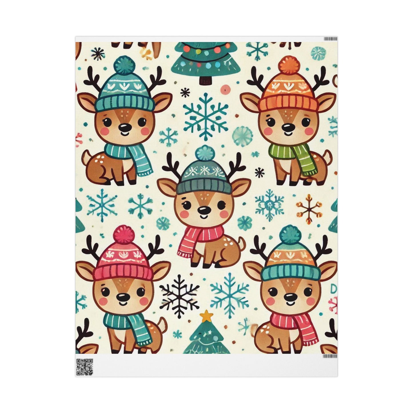 B.M.D Cute Reindeer Wrapping Paper – Festive Holiday Gift Wrap with Snowflakes & Trees