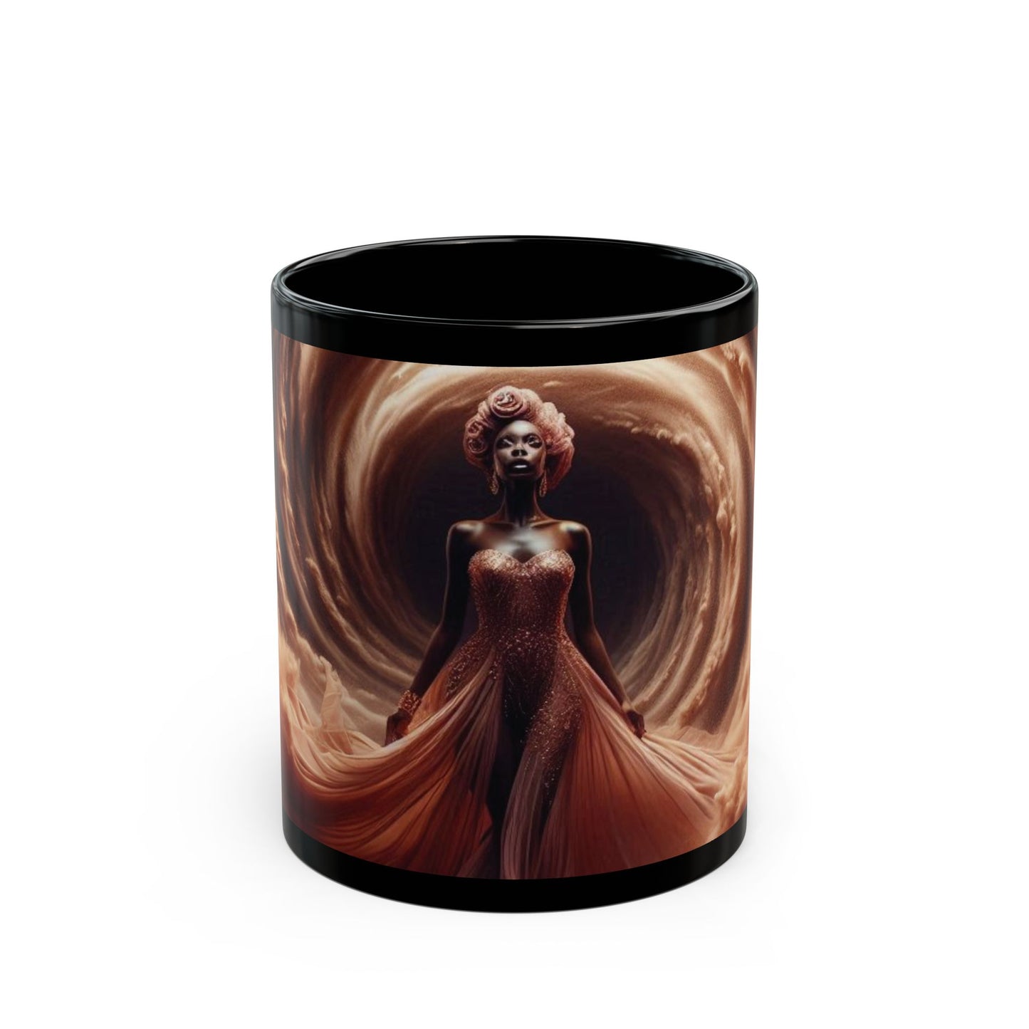 B.M.D Powerful Woman Walking Through the Storm Effortlessly & Elegantly- Fantasy Black Mug, Artistic Coffee Cup, Unique Gift for Dreamers, Home Decor, Art Lover's Mug, Perfect for Birthdays & Holidays