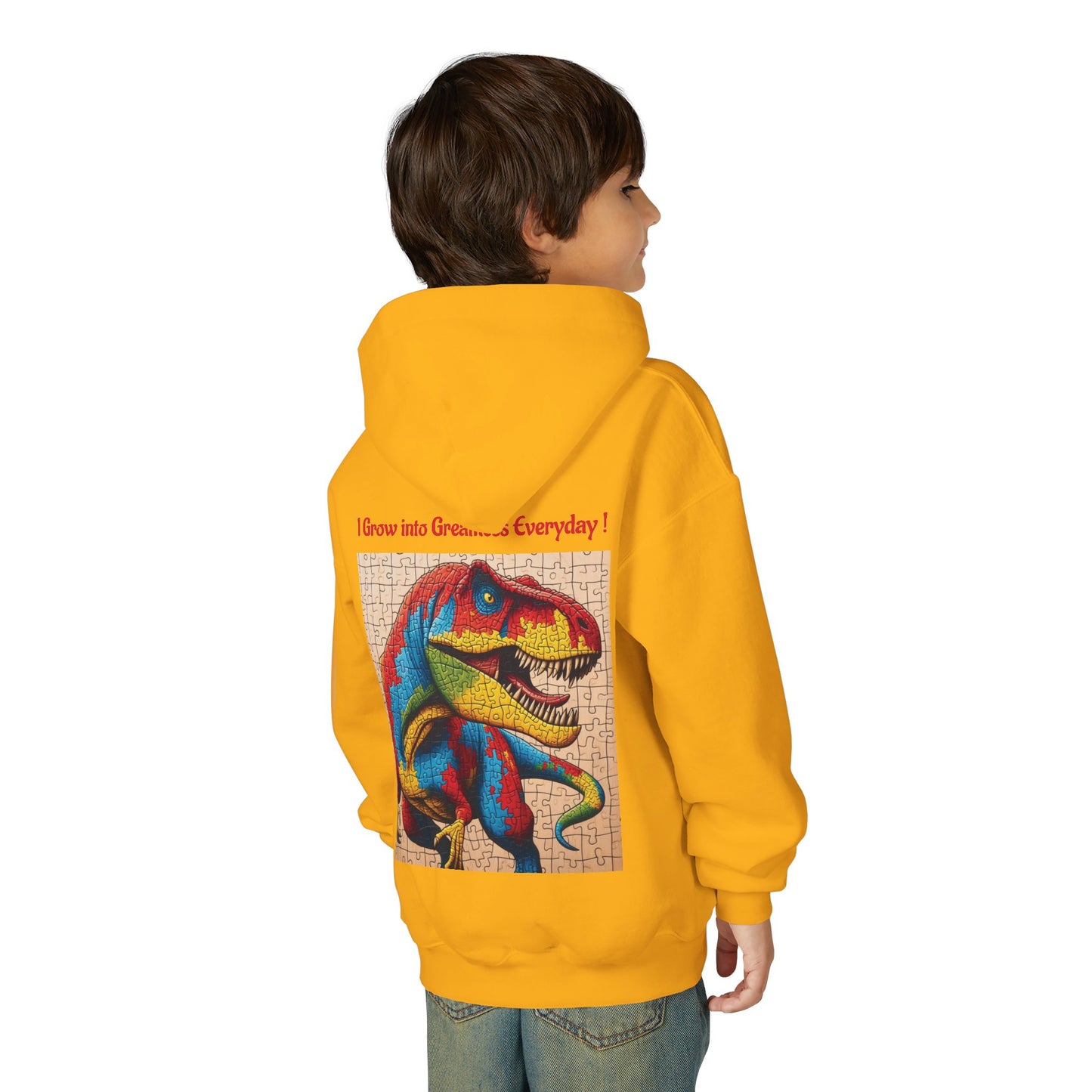 B.M.D Colorful Dinosaur Hoodie — Youth T‑Rex Puzzle Art Pullover