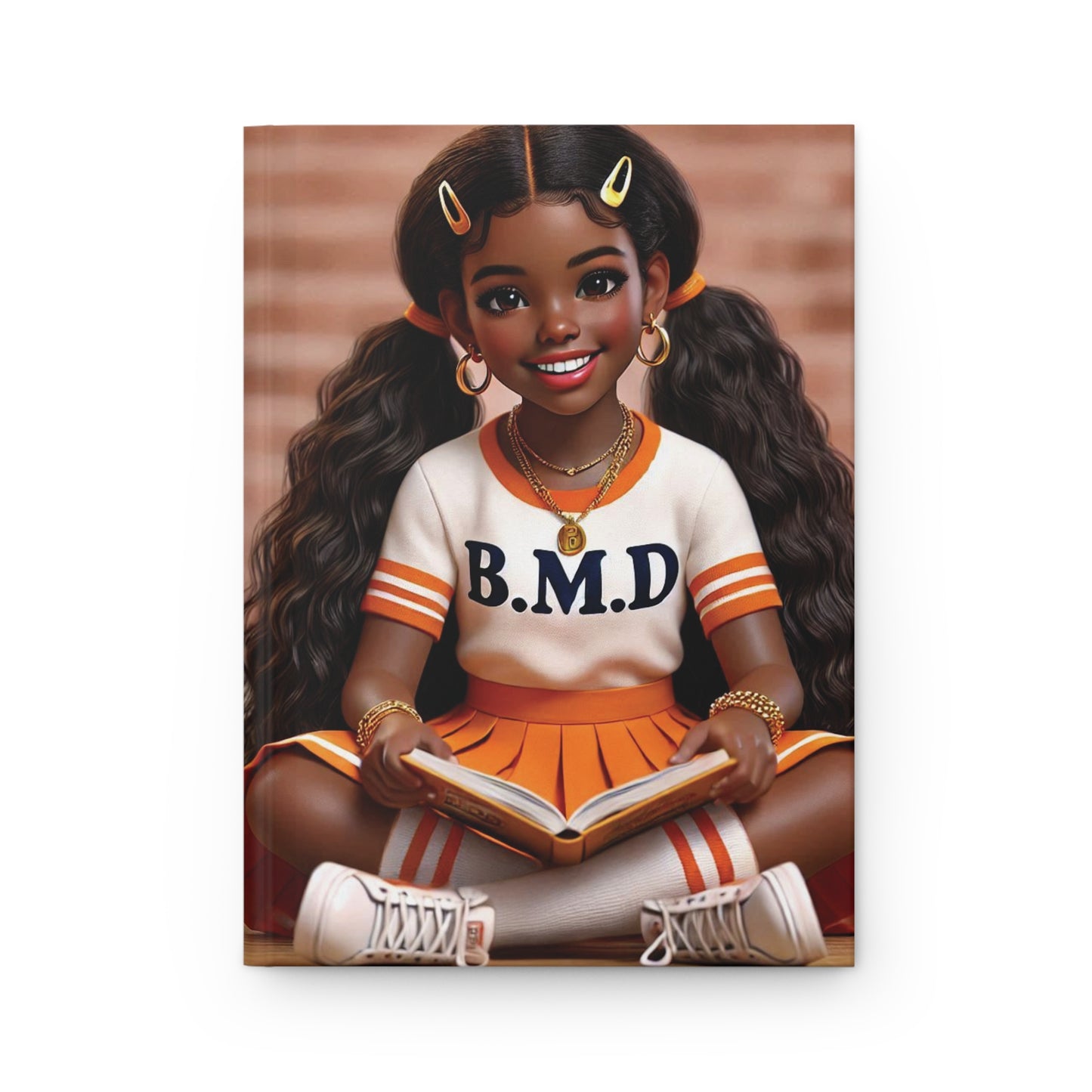 B.M.D Reading Girl Hardcover Journal Matte, Book Lover Notebook, Writer's Diary, Literary Gift, Stationery Set (pic 2 orange)
