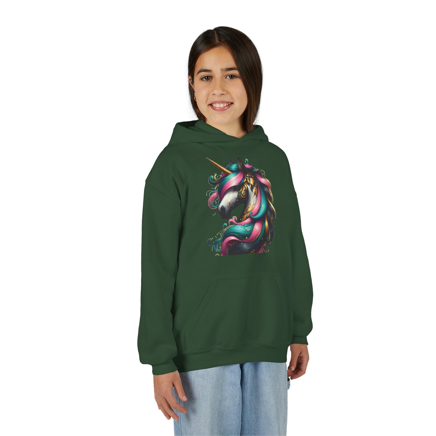B.M.D Whimsical Unicorn Youth Hoodie, Adorable Kids Sweatshirt, Perfect for Birthdays, Gift for Unicorn Lovers, Cozy Pullover