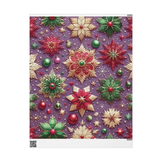 B.M.D Holiday Poinsettia Wrapping Paper — Festive Purple, Red & Gold Gift Wrap