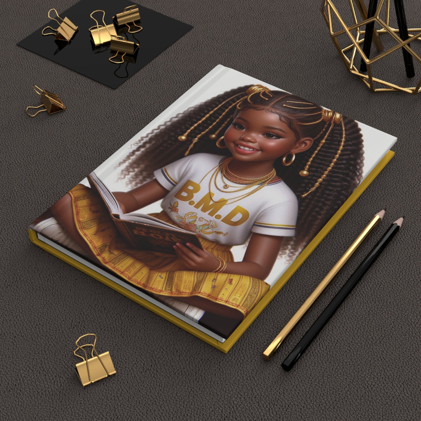 B.M.D Reading Girl Hardcover Journal Matte, Book Lover Notebook, Writer's Diary, Literary Gift, Stationery Set (pic 2 yellow)