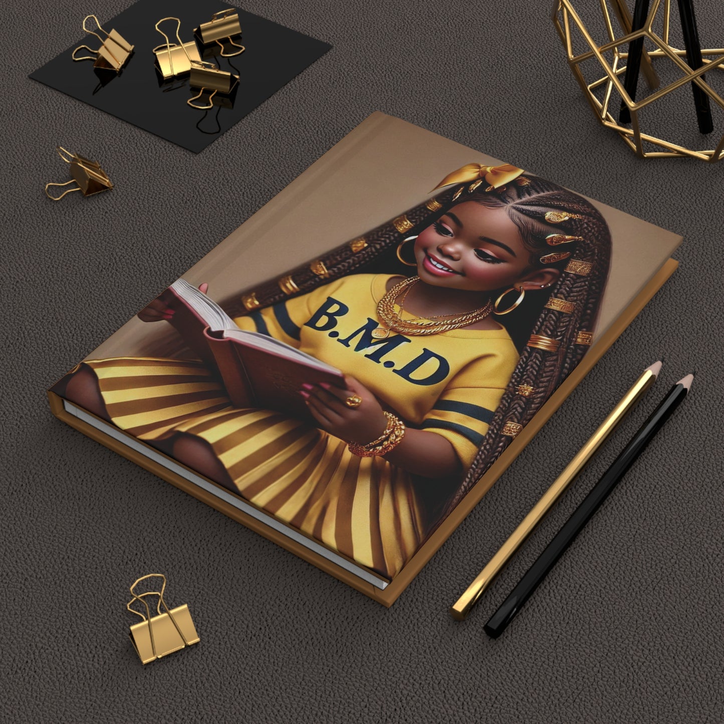 B.M.D Reading Girl Hardcover Journal Matte, Book Lover Notebook, Writer's Diary, Literary Gift, Stationery Set (pic 4 yellow)