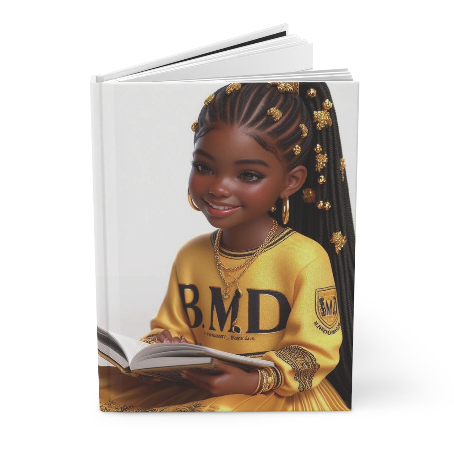 B.M.D Reading Girl Hardcover Journal Matte, Book Lover Notebook, Writer's Diary, Literary Gift, Stationery Set (pic 1 yellow)