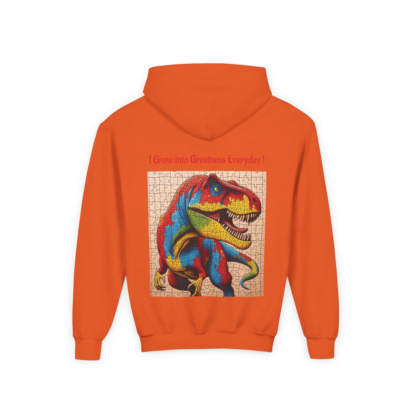 B.M.D Colorful Dinosaur Hoodie — Youth T‑Rex Puzzle Art Pullover