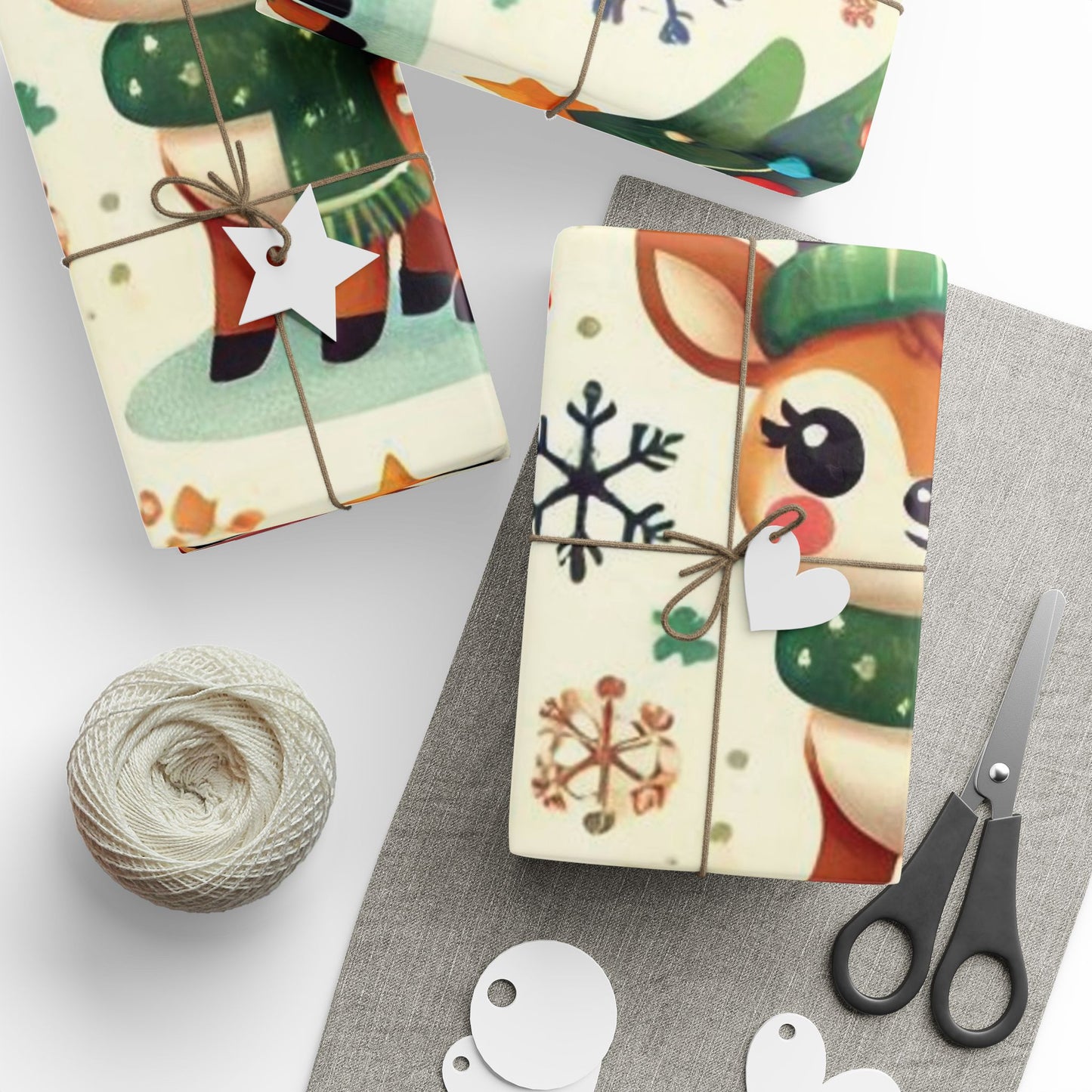B.M.D Cute Reindeer Christmas Wrapping Paper Roll — Festive Holiday Gift Wrap with Trees & Snowflakes