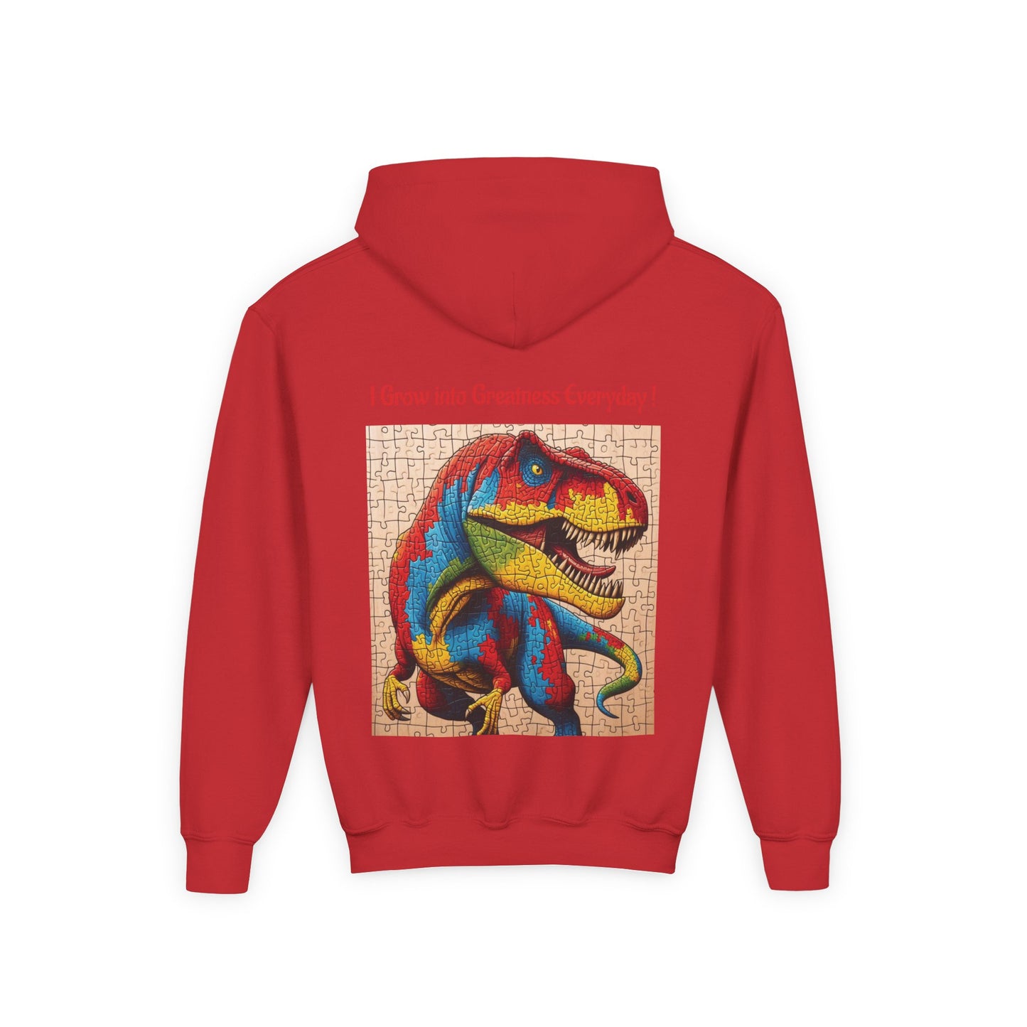 B.M.D Colorful Dinosaur Hoodie — Youth T‑Rex Puzzle Art Pullover