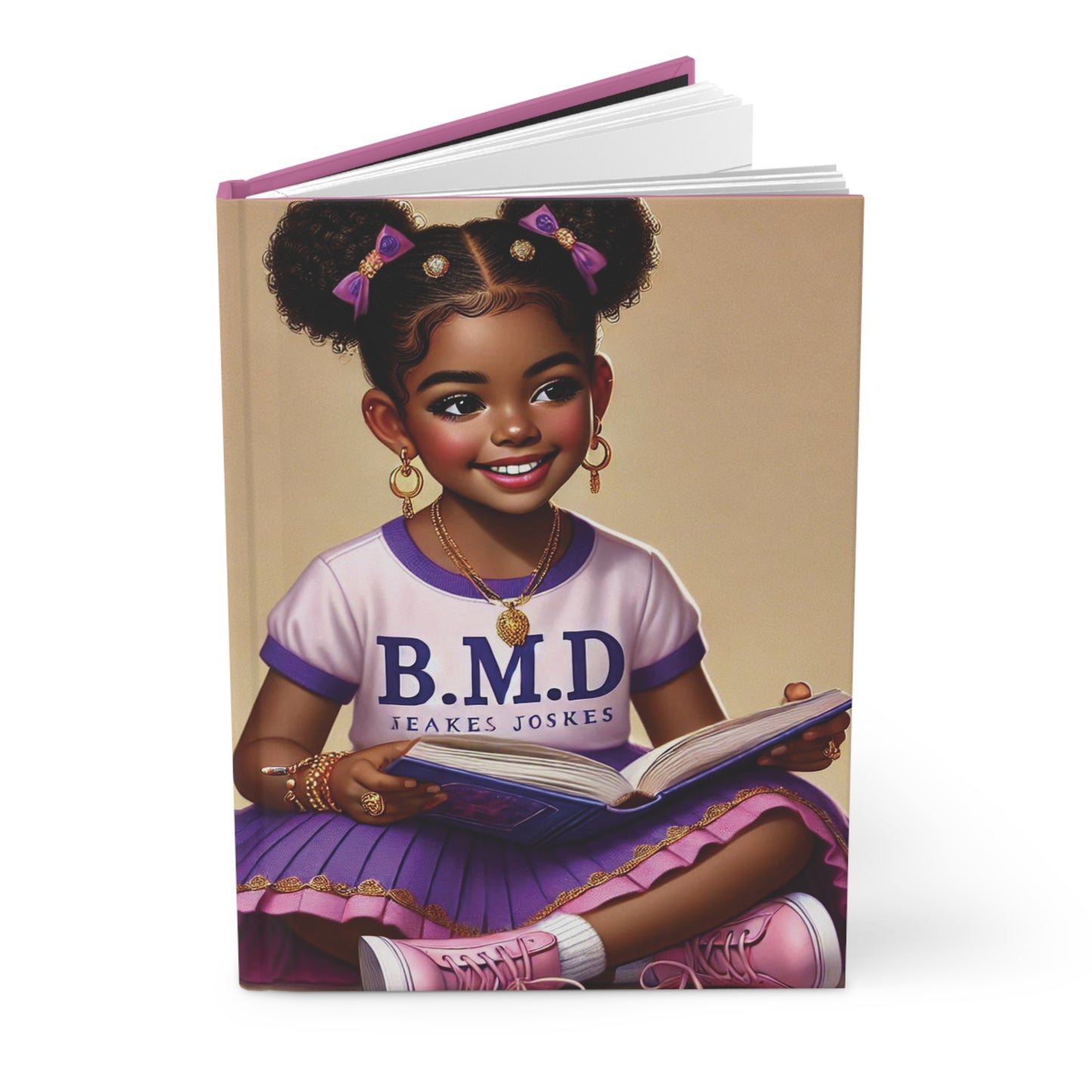 B.M.D Reading Girl Hardcover Journal Matte, Book Lover Notebook, Writer's Diary, Literary Gift, Stationery Set (pic 2 light pink)