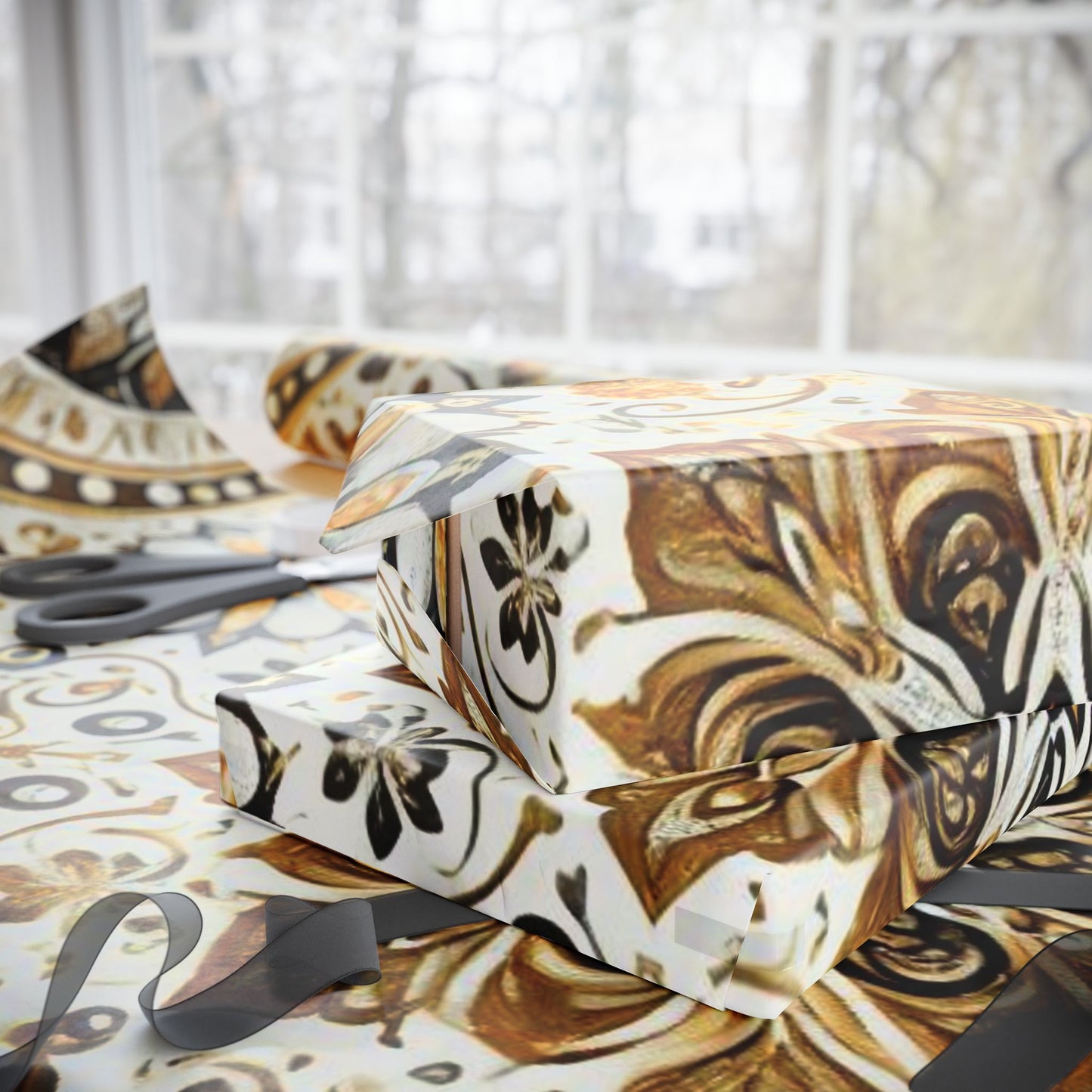 B.M.D Gold Floral Mandala Wrapping Paper – Elegant Gift Wrap for Weddings & Holidays