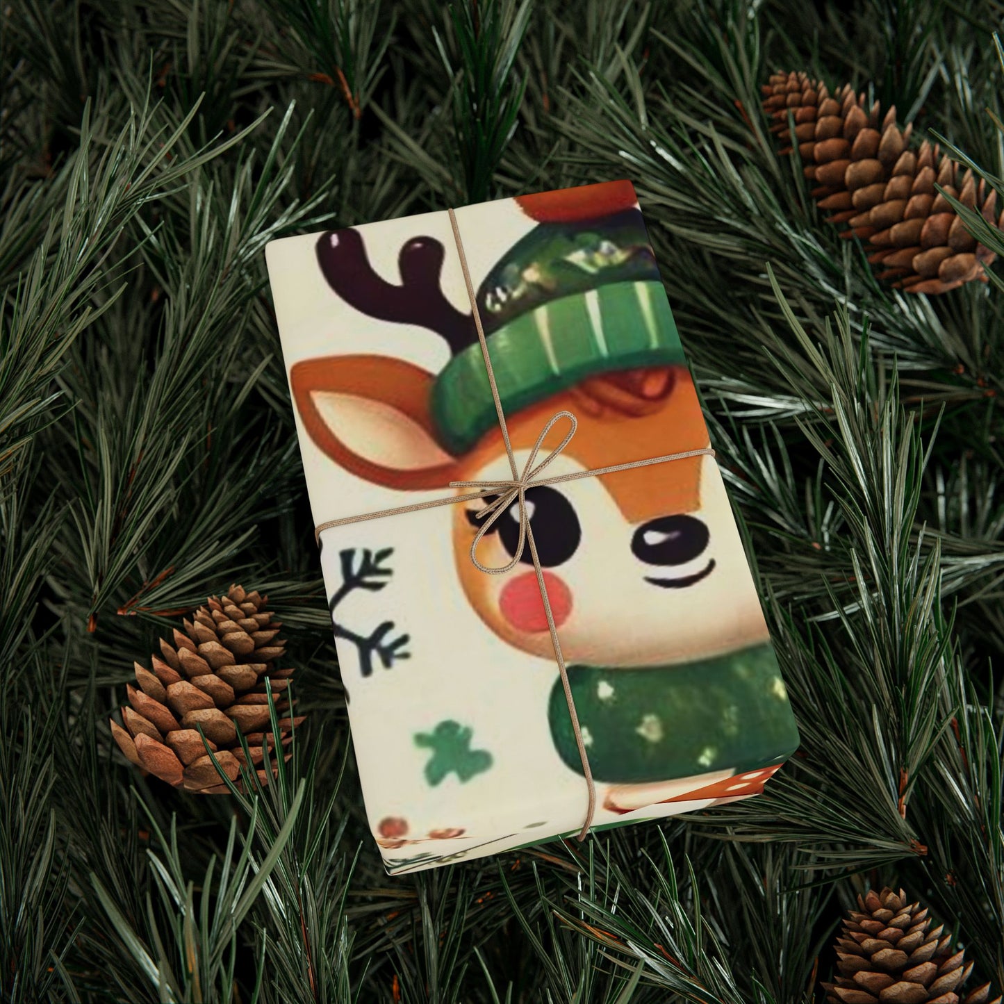 B.M.D Cute Reindeer Christmas Wrapping Paper Roll — Festive Holiday Gift Wrap with Trees & Snowflakes