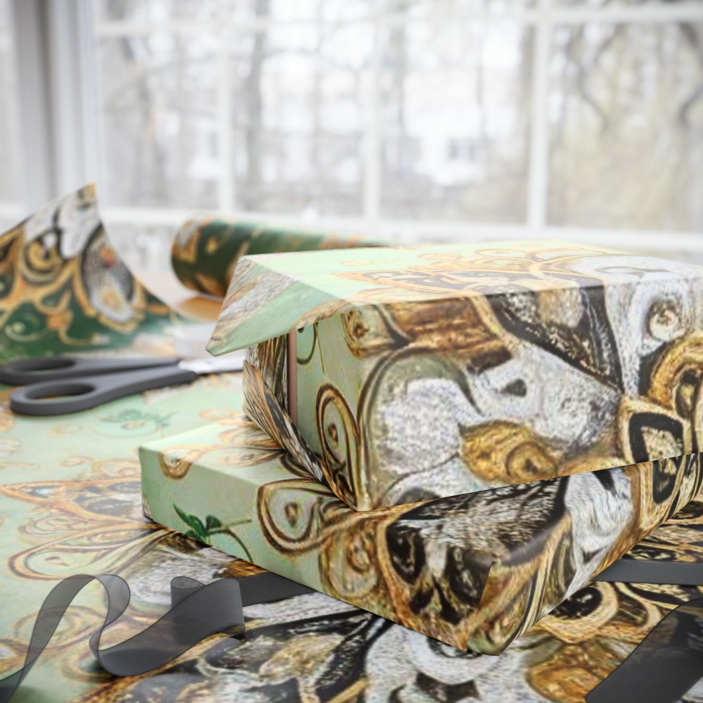 B.M.D Gold & Green Mandala Wrapping Paper — Elegant Holiday Gift Wrap