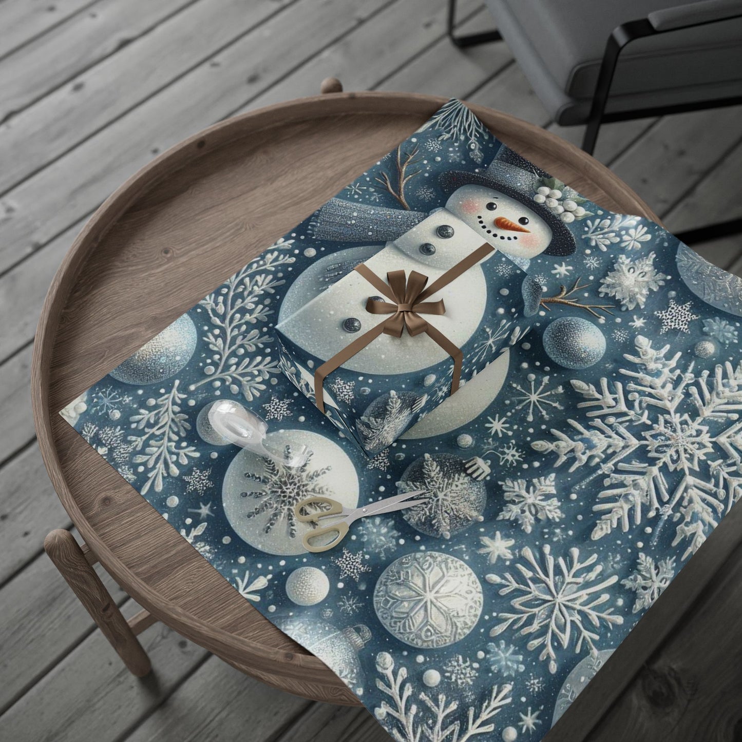 B.M.D Winter Snowman Wrapping Paper — Snowflake Holiday Gift Wrap