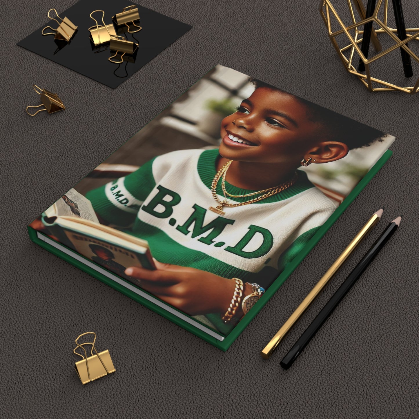 B.M.D Stylish Hardcover Journal for Kids, Boys' Diary, Fun School Supplies, Personal Notebook, Unique Gift for Young Writers (pic 1 green)
