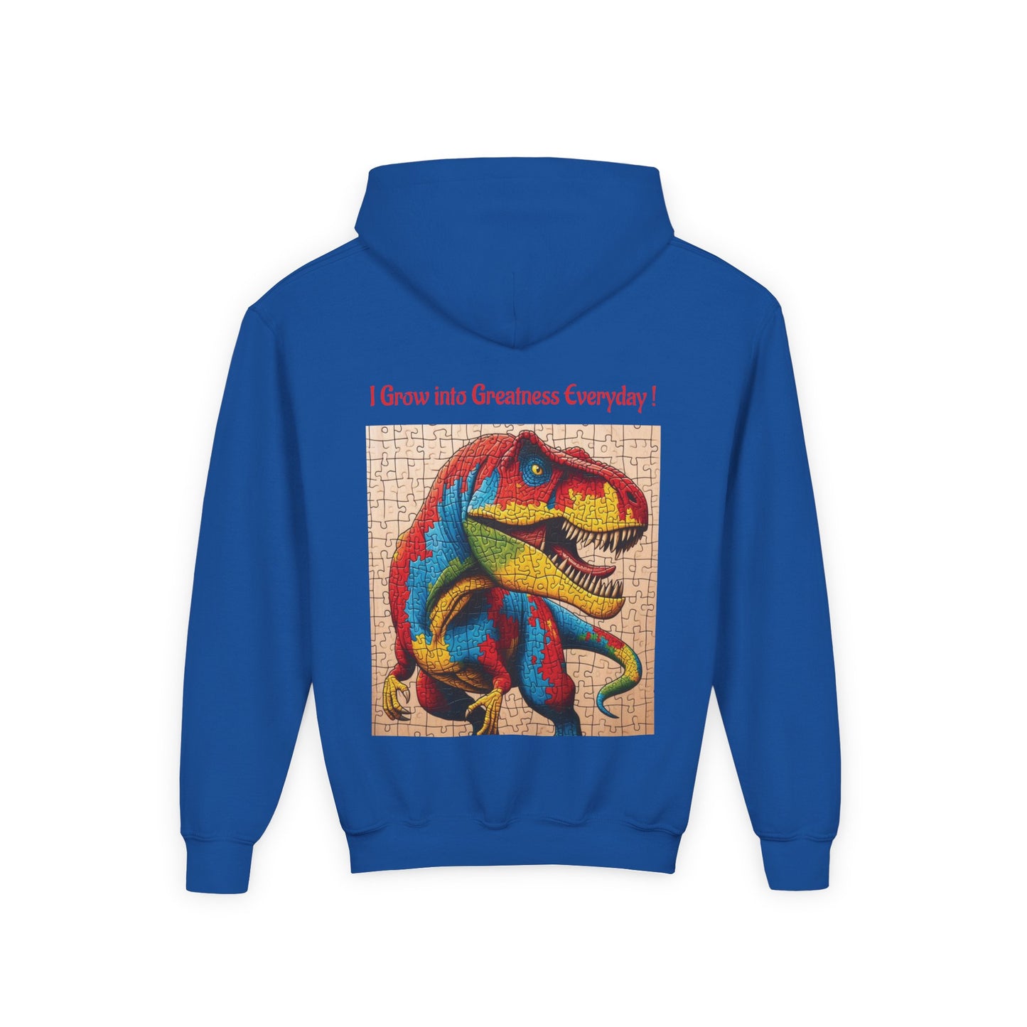 B.M.D Colorful Dinosaur Hoodie — Youth T‑Rex Puzzle Art Pullover