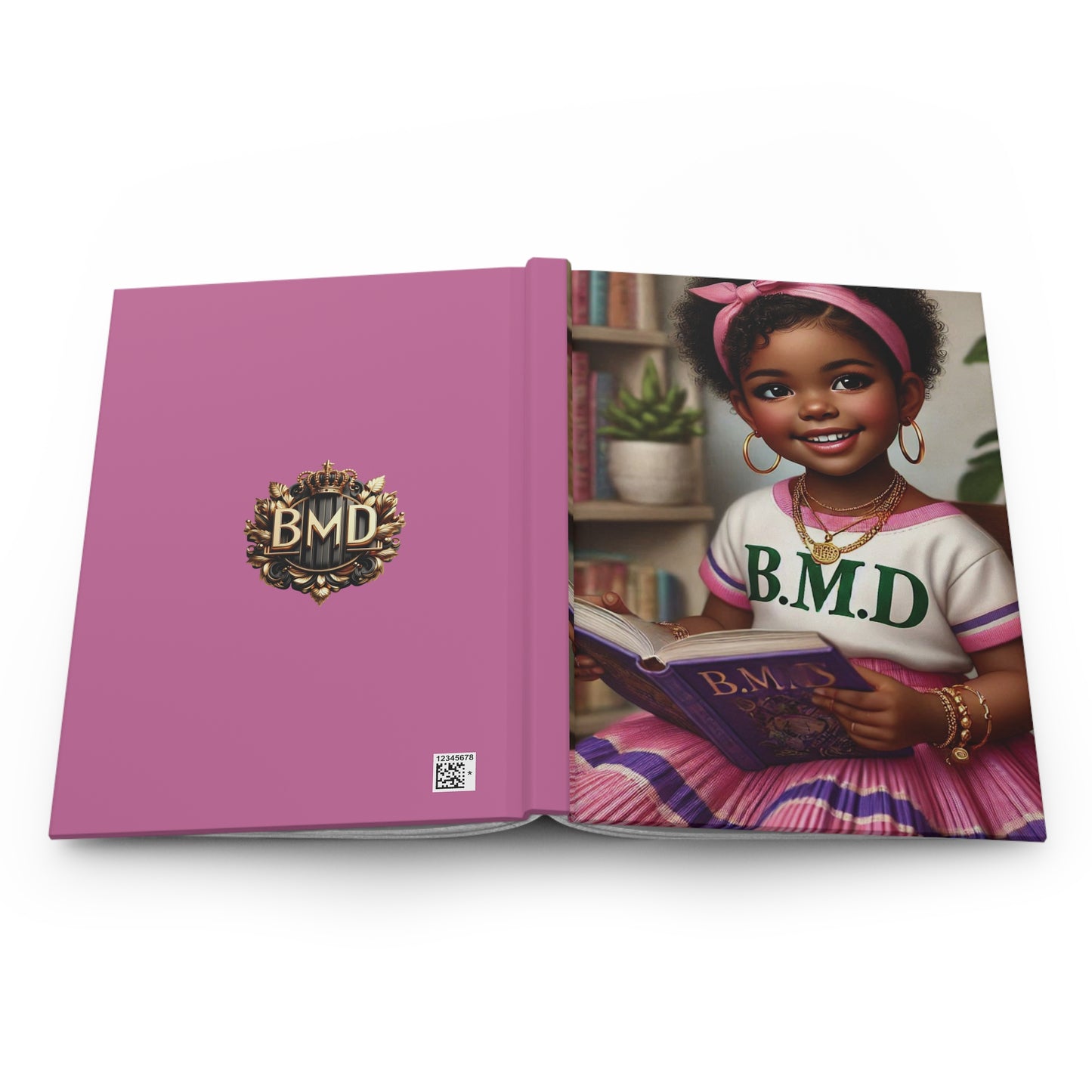 B.M.D Reading Girl Hardcover Journal Matte, Book Lover Notebook, Writer's Diary, Literary Gift, Stationery Set (pic 3 light pink)
