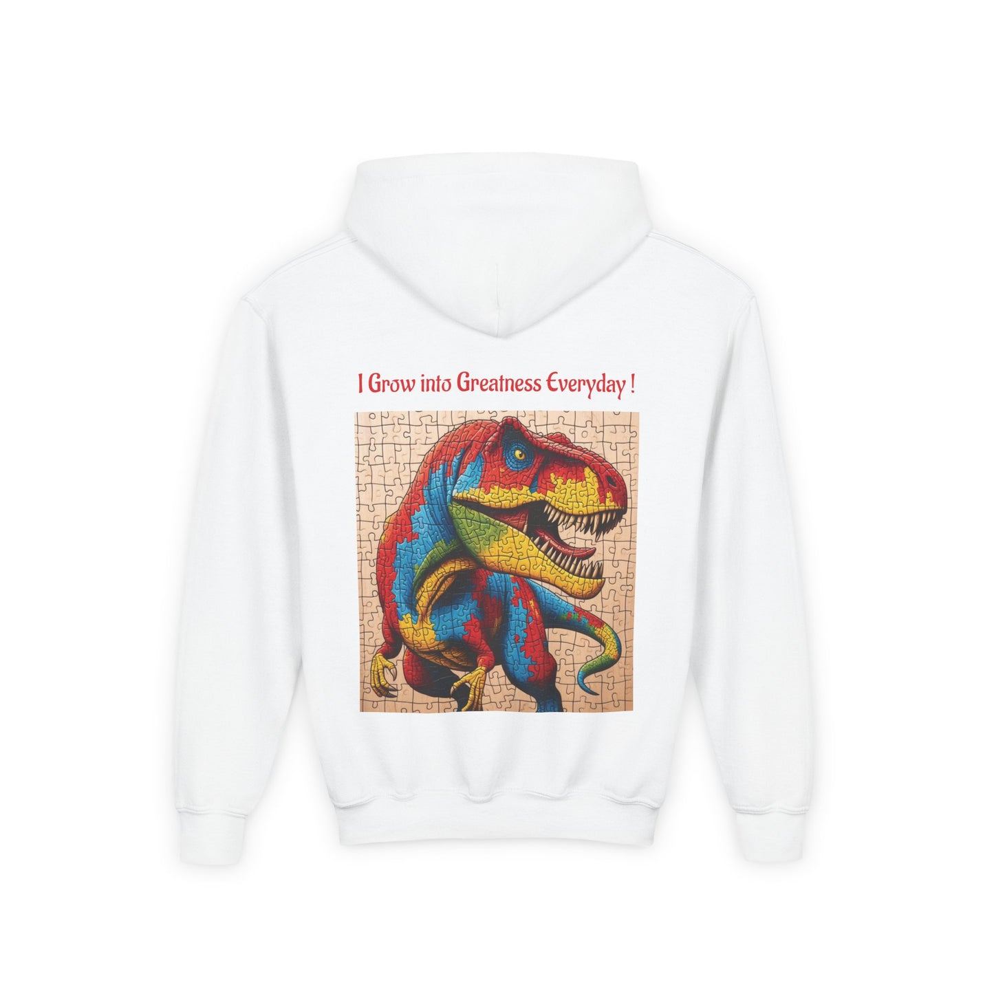 B.M.D Colorful Dinosaur Hoodie — Youth T‑Rex Puzzle Art Pullover