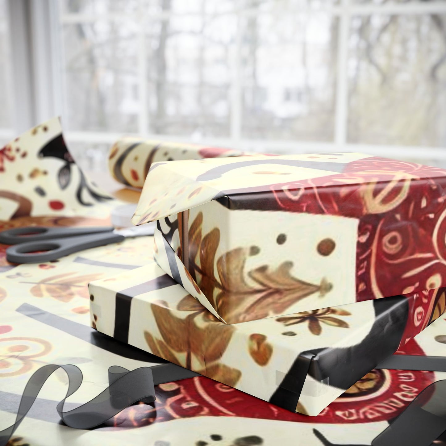 B.M.D Reindeer Folk Art Wrapping Paper Roll — Festive Scandinavian Holiday Gift Wrap
