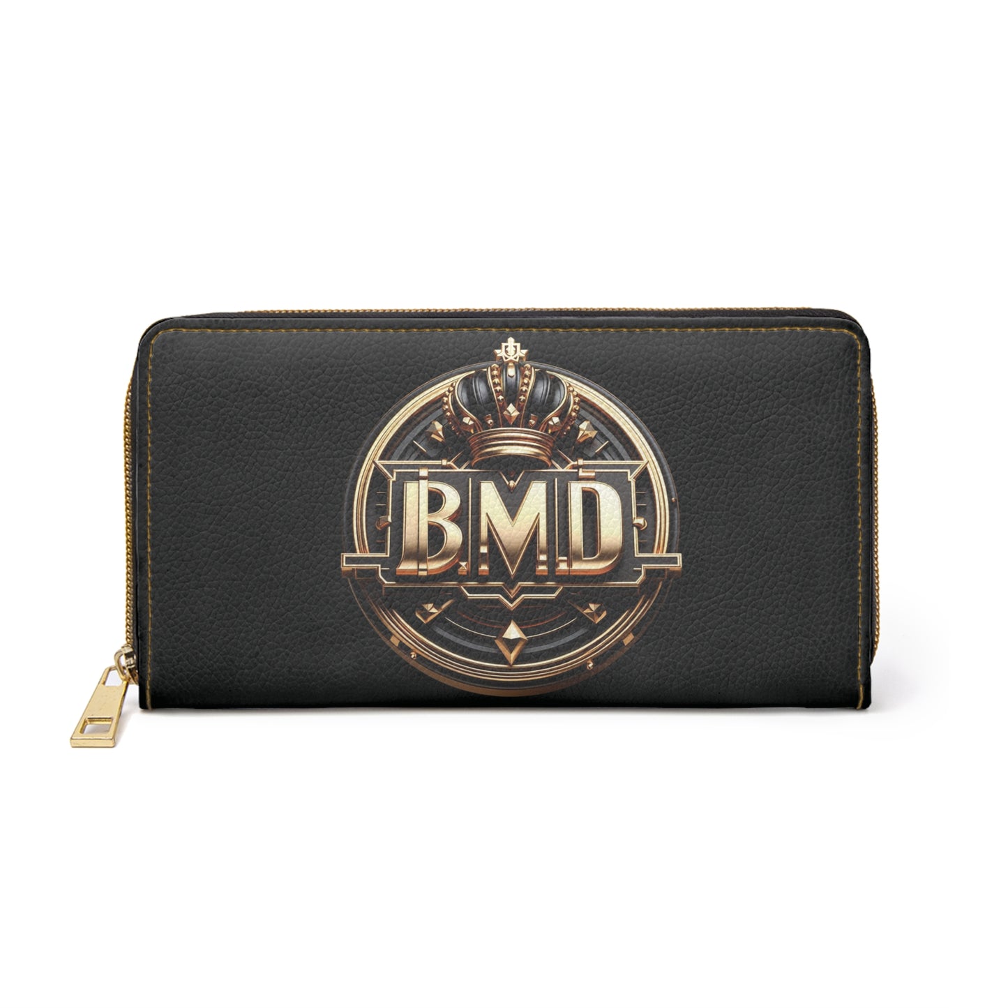B.M.D Black and Gold Zipper Wallet