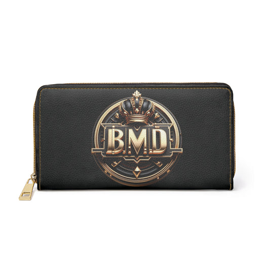 B.M.D Black and Gold Zipper Wallet