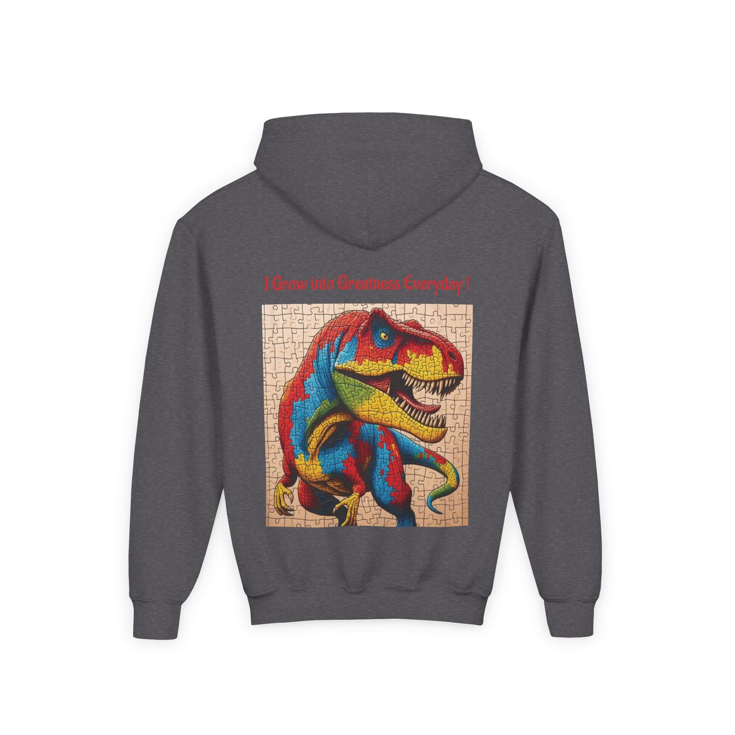 B.M.D Colorful Dinosaur Hoodie — Youth T‑Rex Puzzle Art Pullover