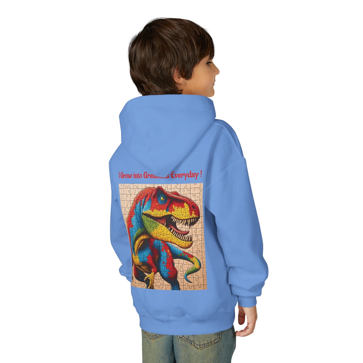 B.M.D Colorful Dinosaur Hoodie — Youth T‑Rex Puzzle Art Pullover