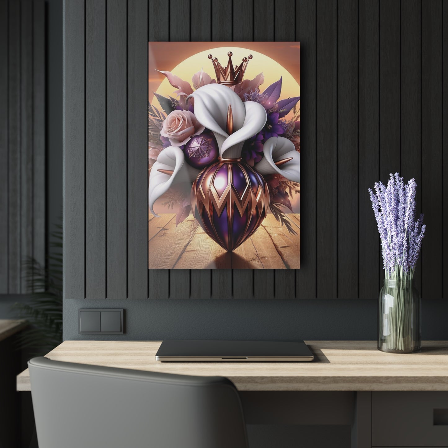 B.M.D Elegant Floral Acrylic Prints (French Cleat Hanging)(1) Home Decor Art, Modern Wall Art, Gift for Her, Wedding Decorations, Office Wall Decor
