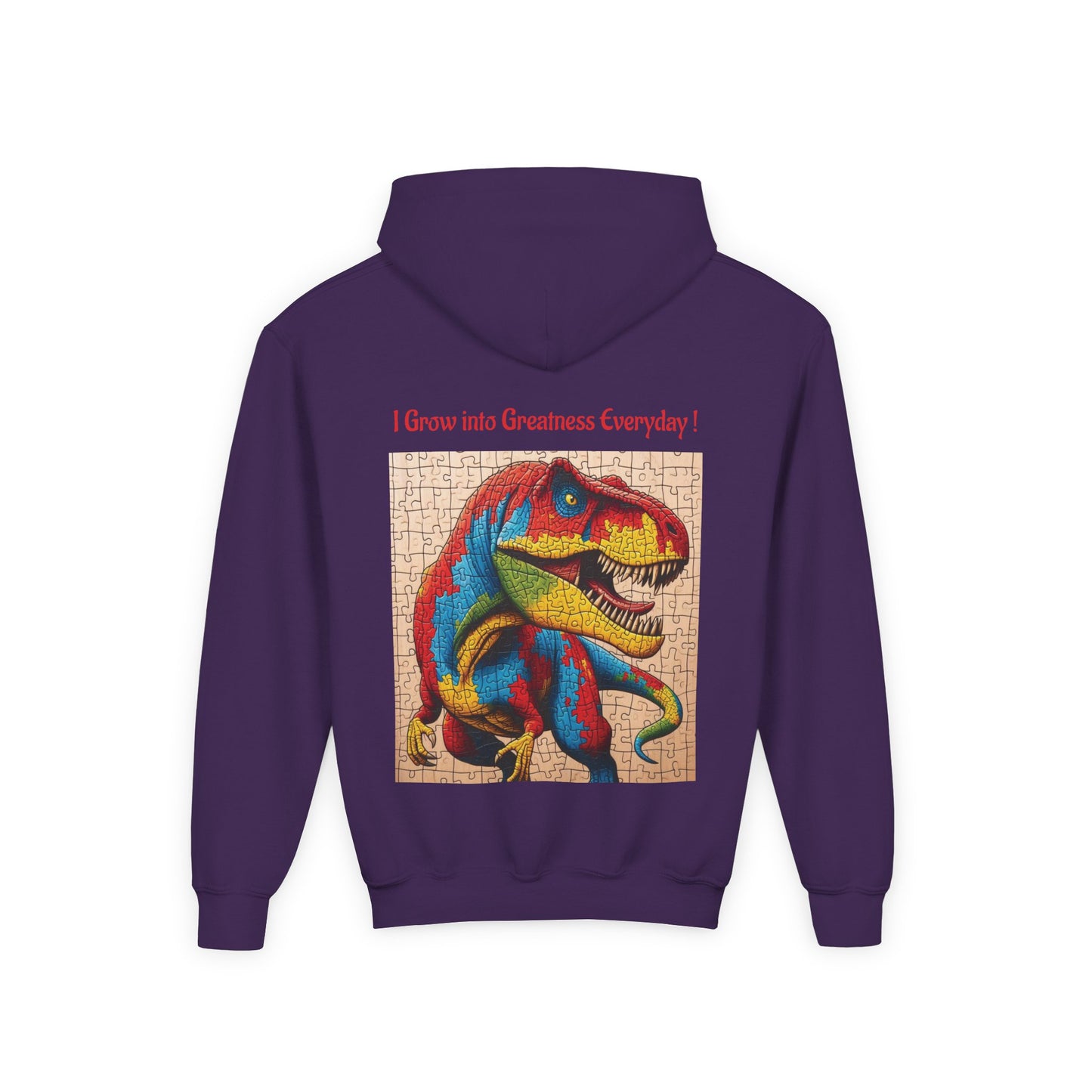 B.M.D Colorful Dinosaur Hoodie — Youth T‑Rex Puzzle Art Pullover