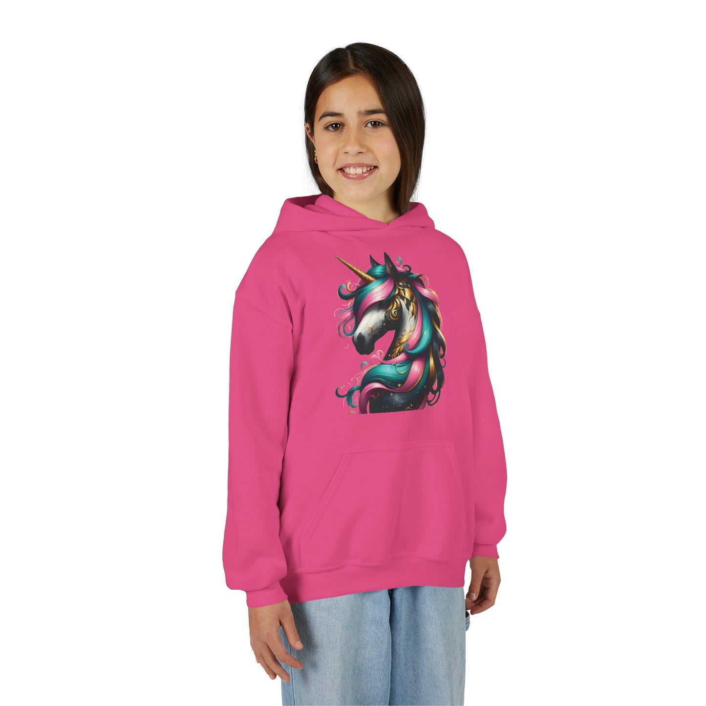 B.M.D Whimsical Unicorn Youth Hoodie, Adorable Kids Sweatshirt, Perfect for Birthdays, Gift for Unicorn Lovers, Cozy Pullover