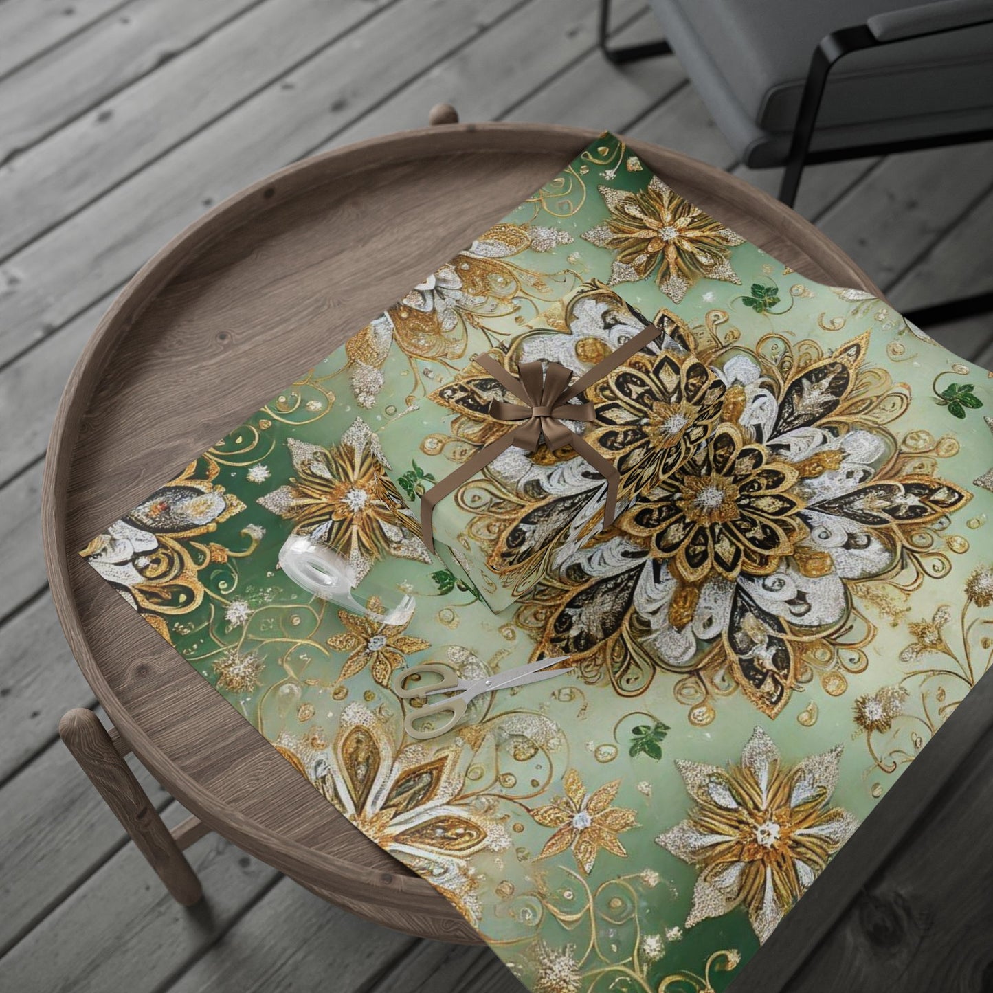 B.M.D Gold & Green Mandala Wrapping Paper — Elegant Holiday Gift Wrap