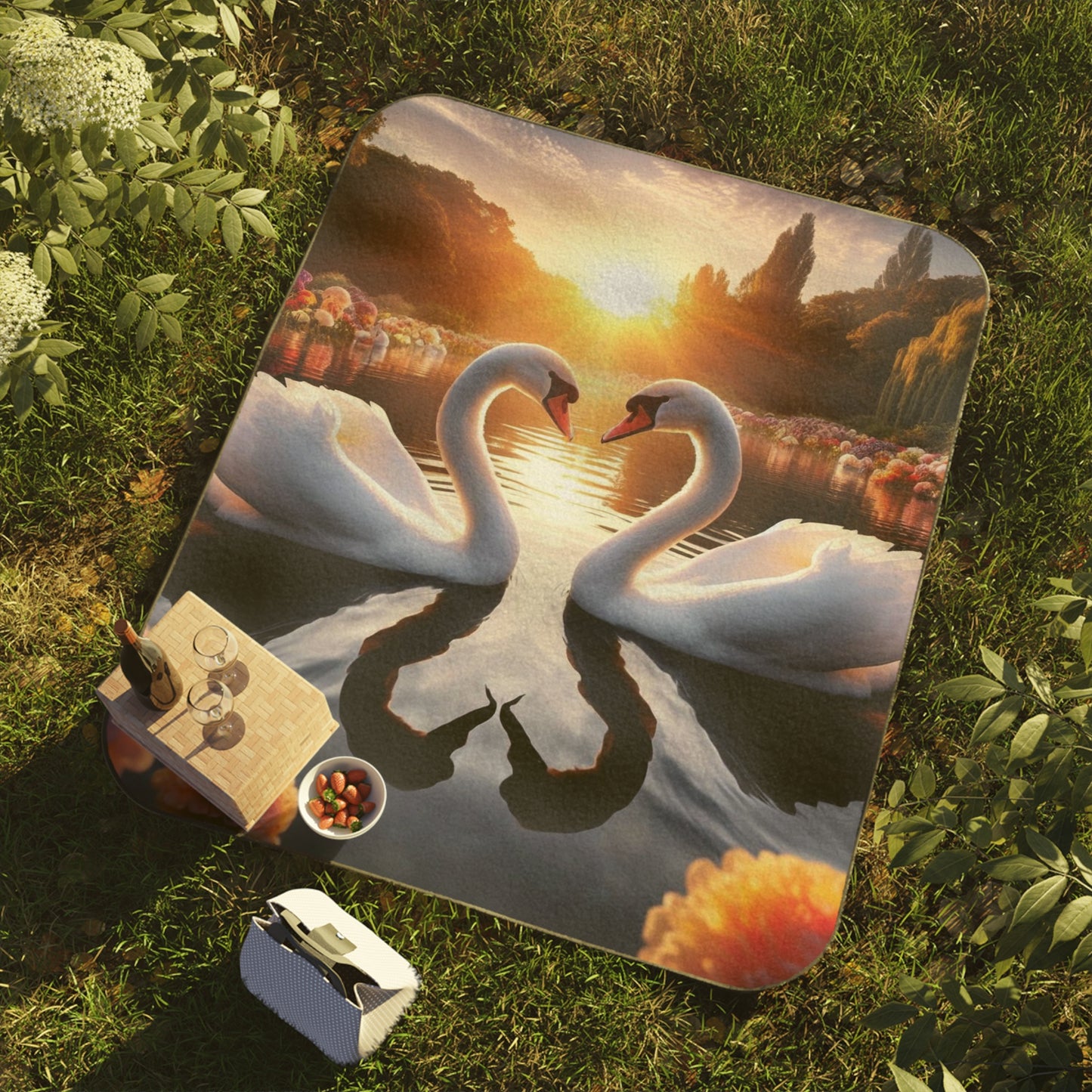 B.M.D Swan Love Picnic Blanket