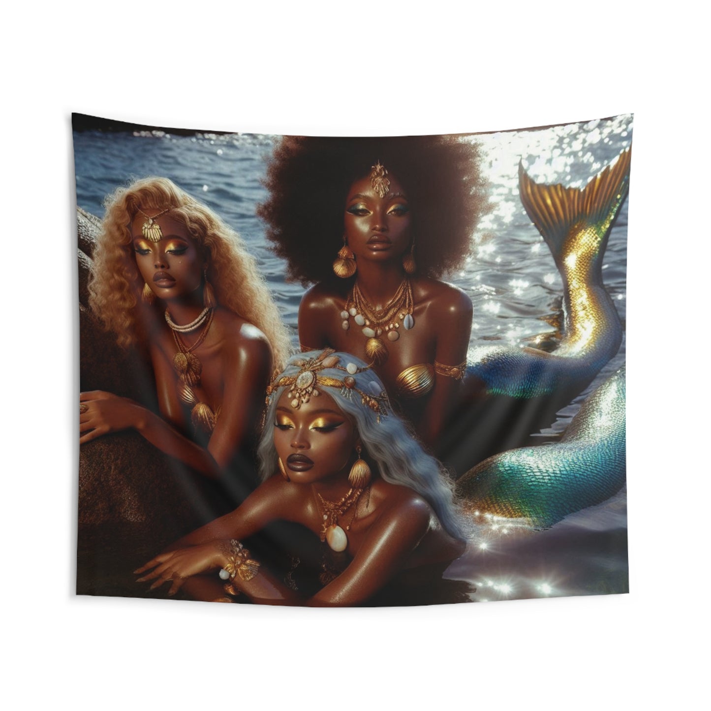 B M.D Mermaid Sisters Tapestry - Bohemian Wall Decor, Ethnic Home Art, Spiritual Gift, Living Room Wall Hanging, Festival Decoration
