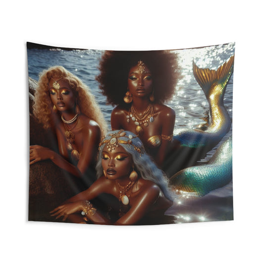 B M.D Mermaid Sisters Tapestry - Bohemian Wall Decor, Ethnic Home Art, Spiritual Gift, Living Room Wall Hanging, Festival Decoration