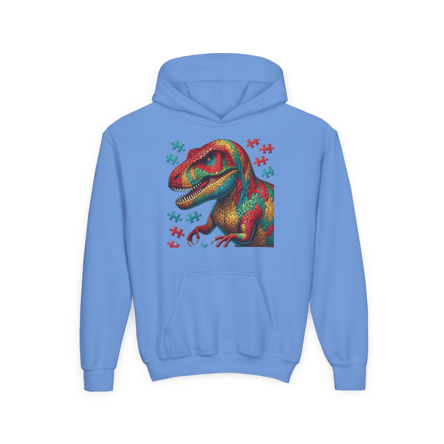 B.M.D Colorful Dinosaur Hoodie — Youth T‑Rex Puzzle Art Pullover