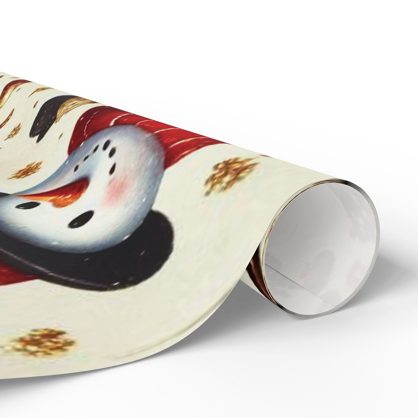 B.M.D Snowman Christmas Wrapping Paper - Festive Gold Snowflakes & Holly Gift Wrap