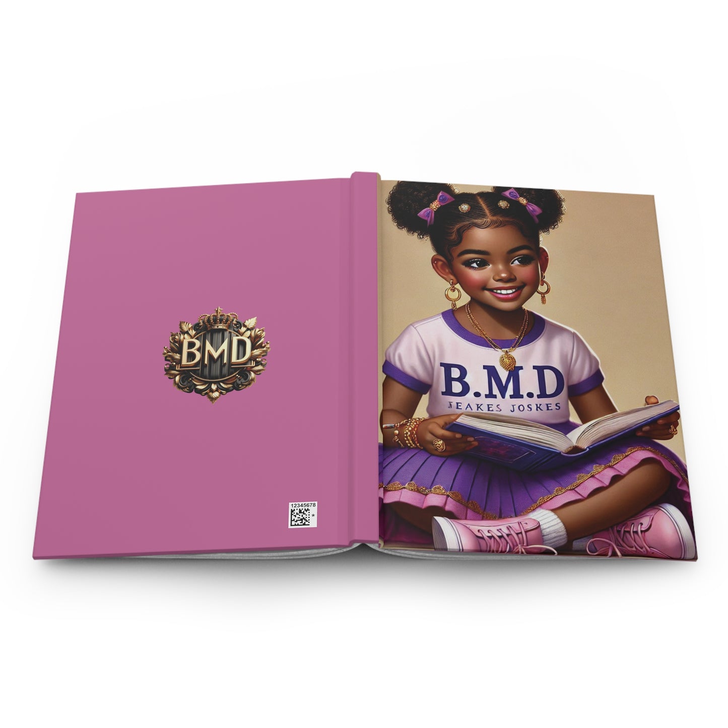 B.M.D Reading Girl Hardcover Journal Matte, Book Lover Notebook, Writer's Diary, Literary Gift, Stationery Set (pic 2 light pink)