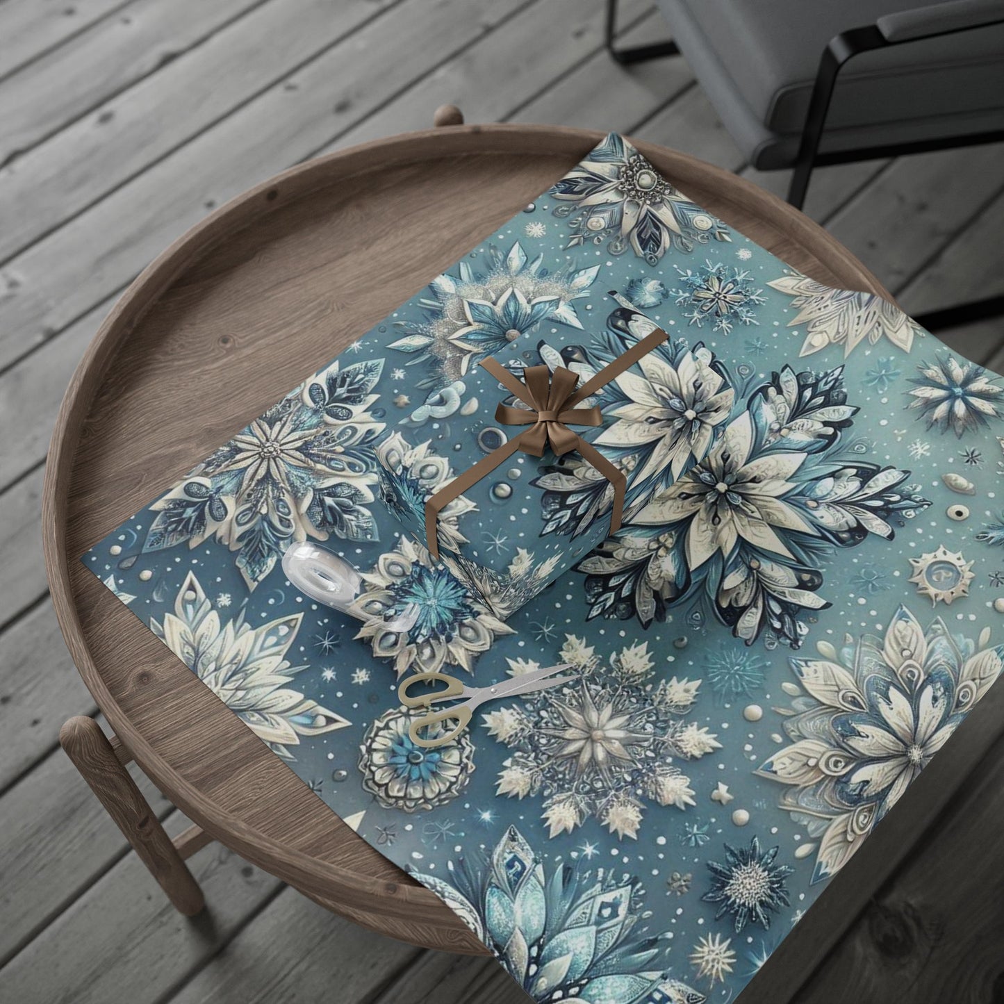 B.M.D Winter Snowflake Wrapping Paper Roll — Blue Holiday Gift Wrap