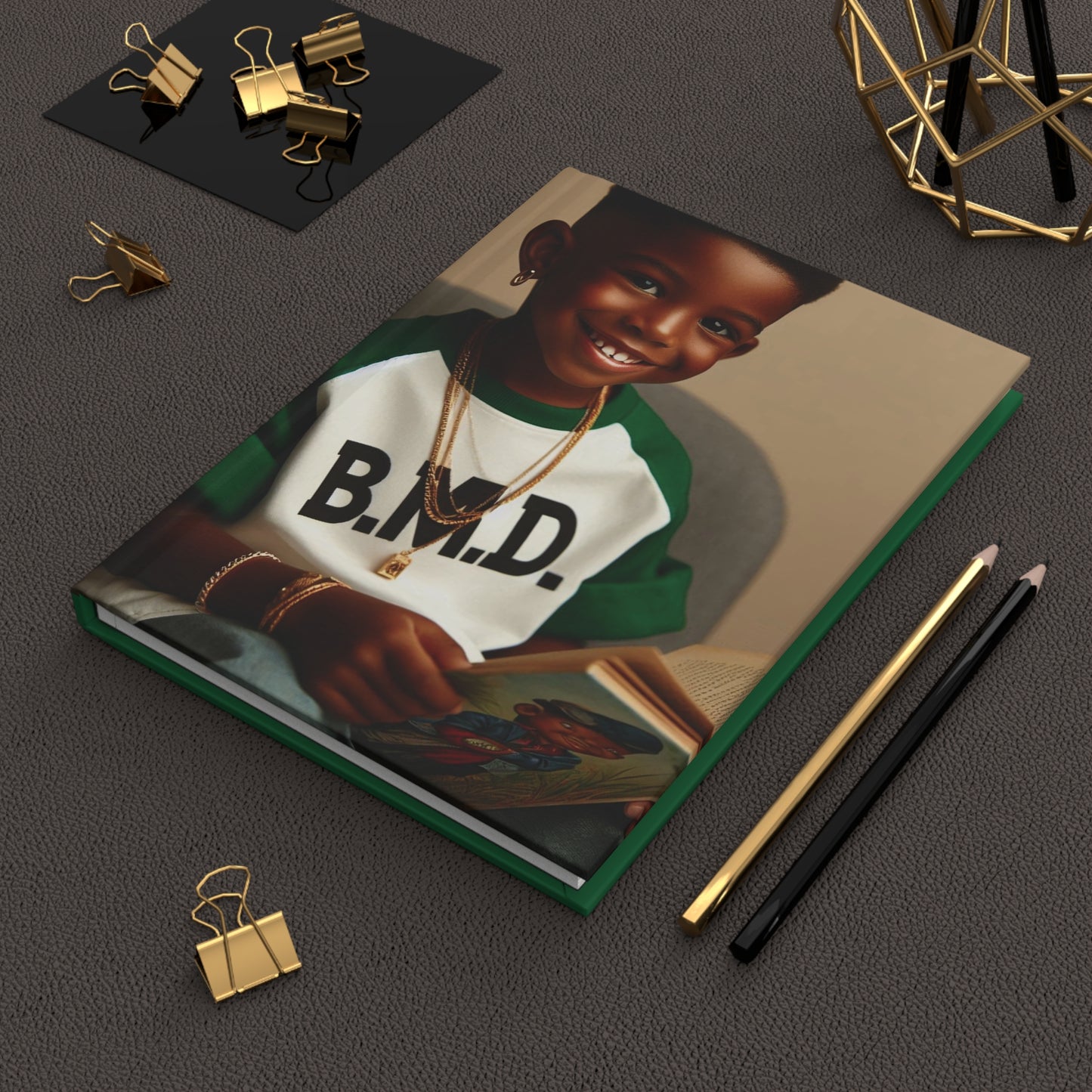 B.M.D Stylish Hardcover Journal for Kids, Boys' Diary, Fun School Supplies, Personal Notebook, Unique Gift for Young Writers (pic 2 green)