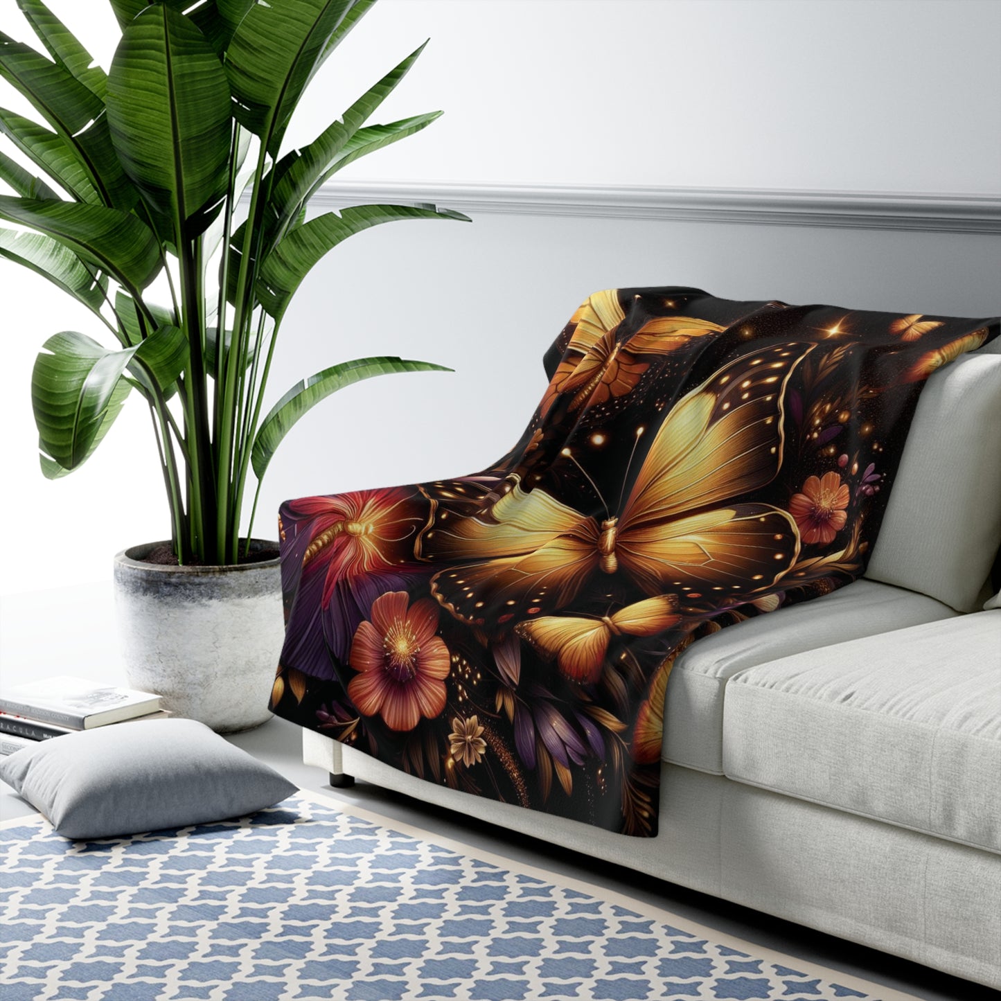 B.M.D Golden Butterflies Fleece Blanket