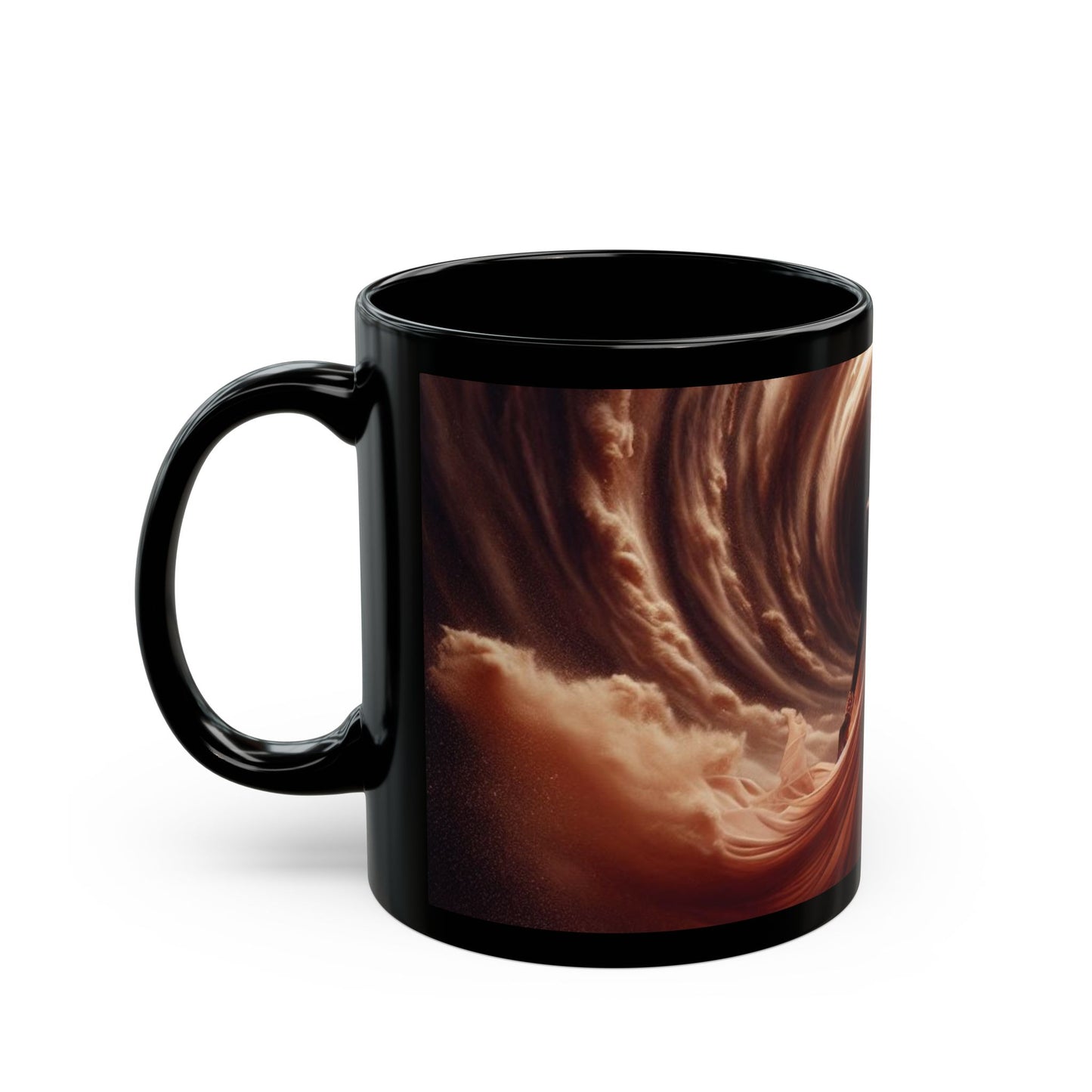 B.M.D Powerful Woman Walking Through the Storm Effortlessly & Elegantly- Fantasy Black Mug, Artistic Coffee Cup, Unique Gift for Dreamers, Home Decor, Art Lover's Mug, Perfect for Birthdays & Holidays