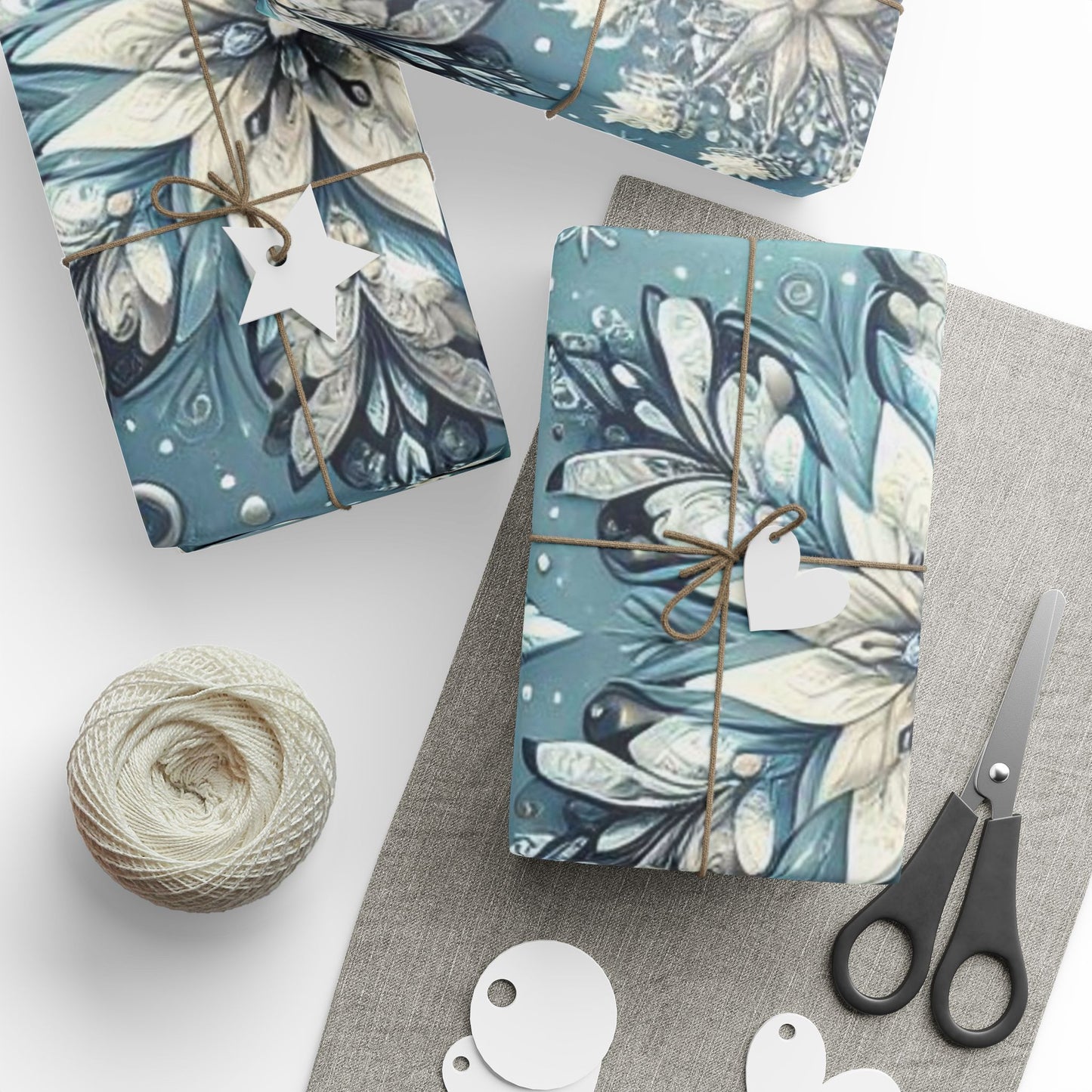 B.M.D Winter Snowflake Wrapping Paper Roll — Blue Holiday Gift Wrap