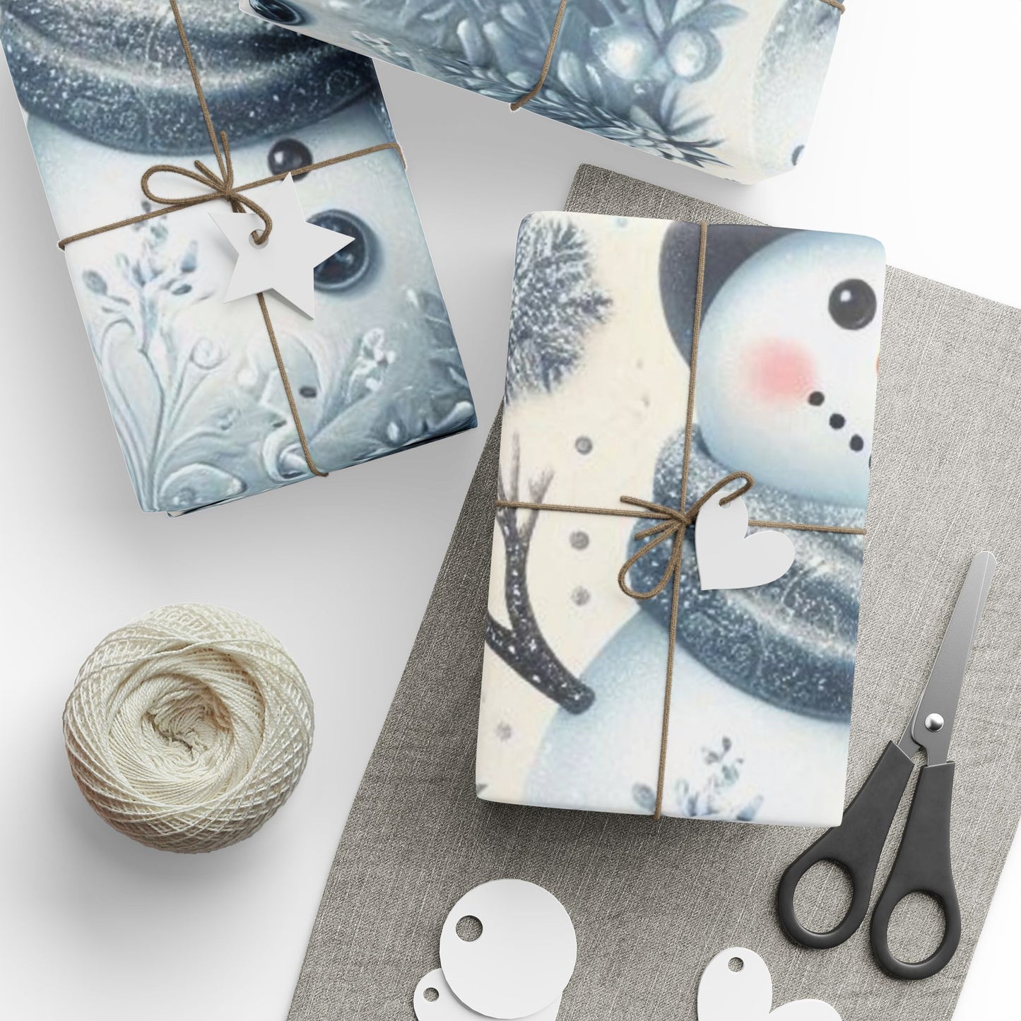 B.M.D Snowman Wrapping Paper Roll — Blue Winter Holiday Gift Wrap