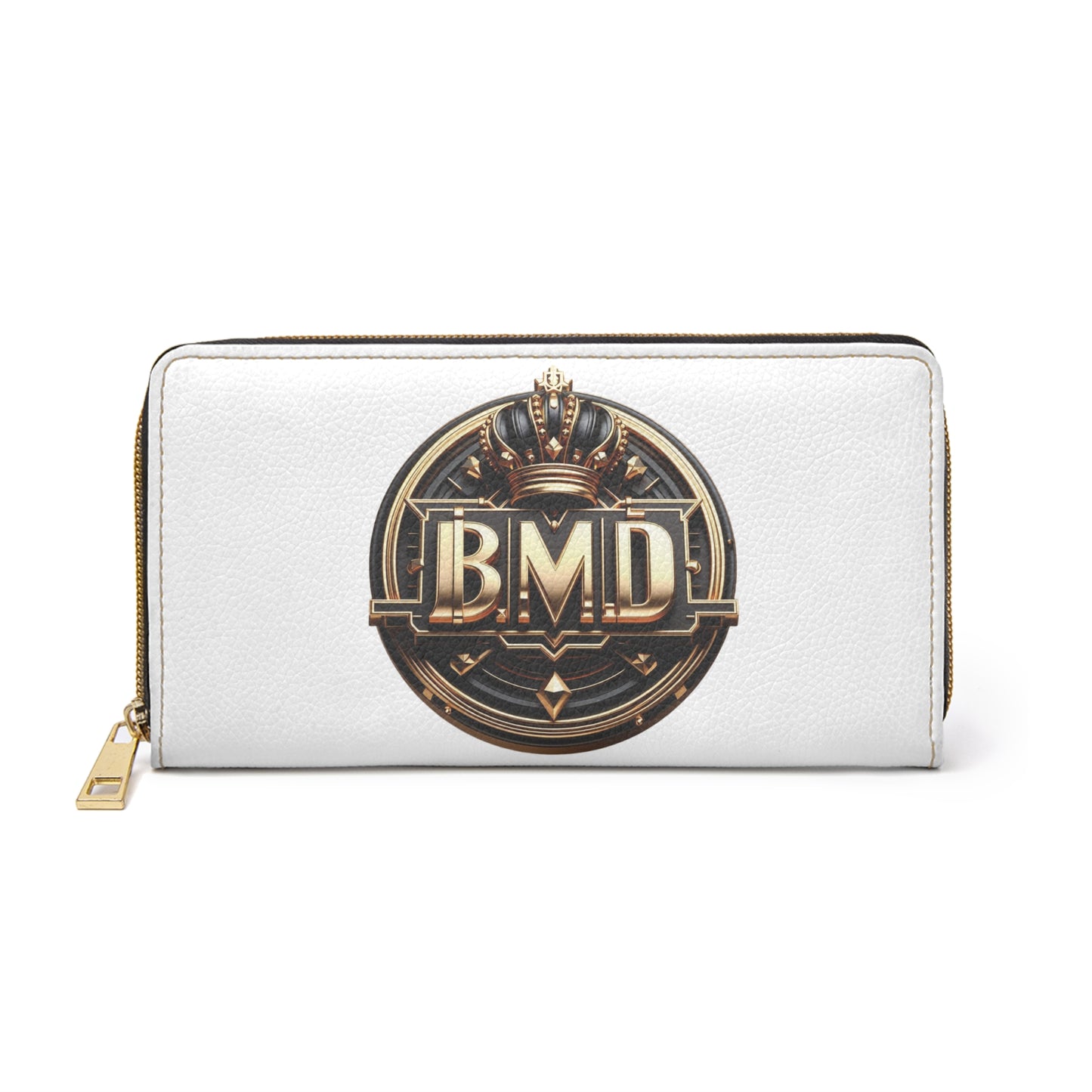 B.M.D White, Black and Gold Zipper Wallet