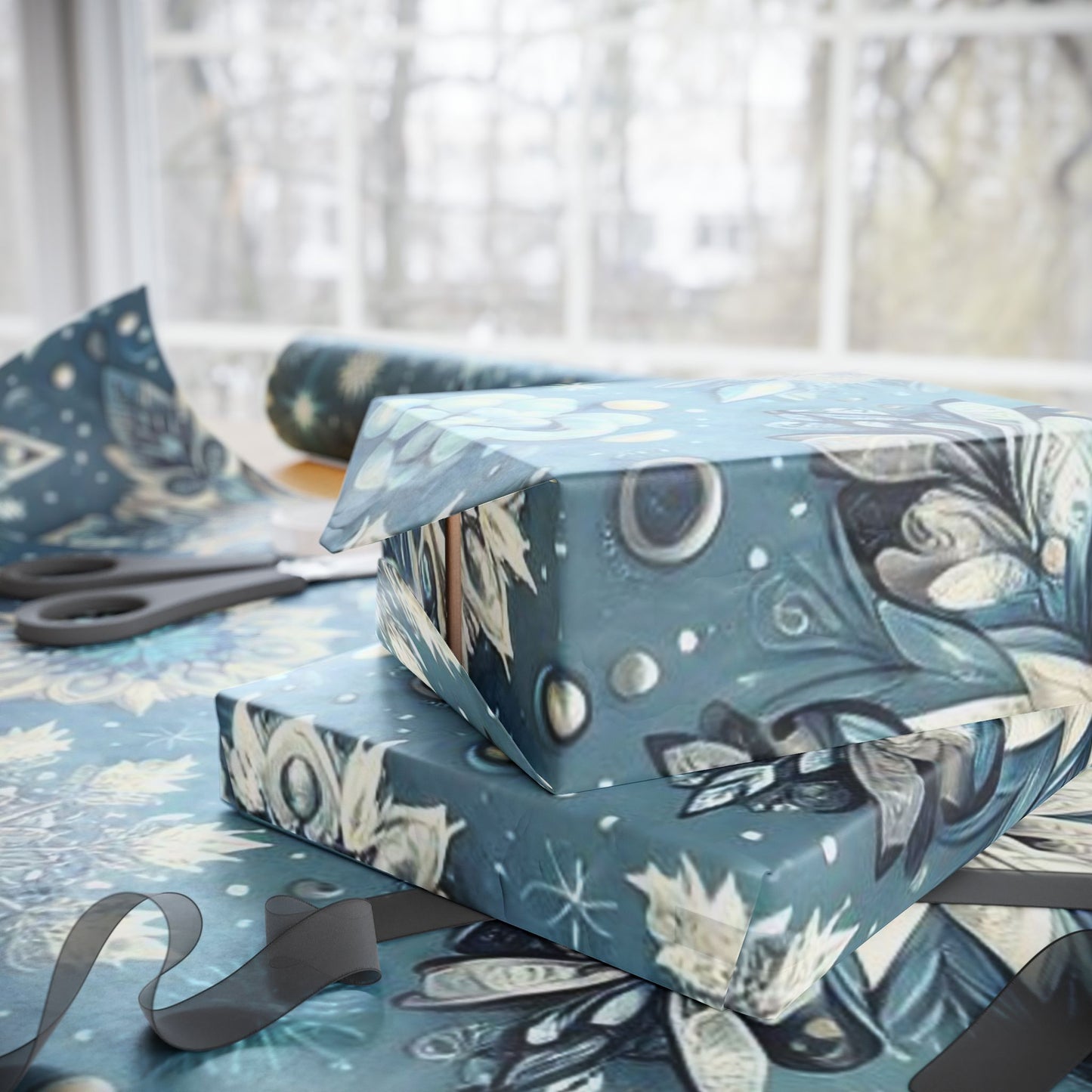 B.M.D Winter Snowflake Wrapping Paper Roll — Blue Holiday Gift Wrap